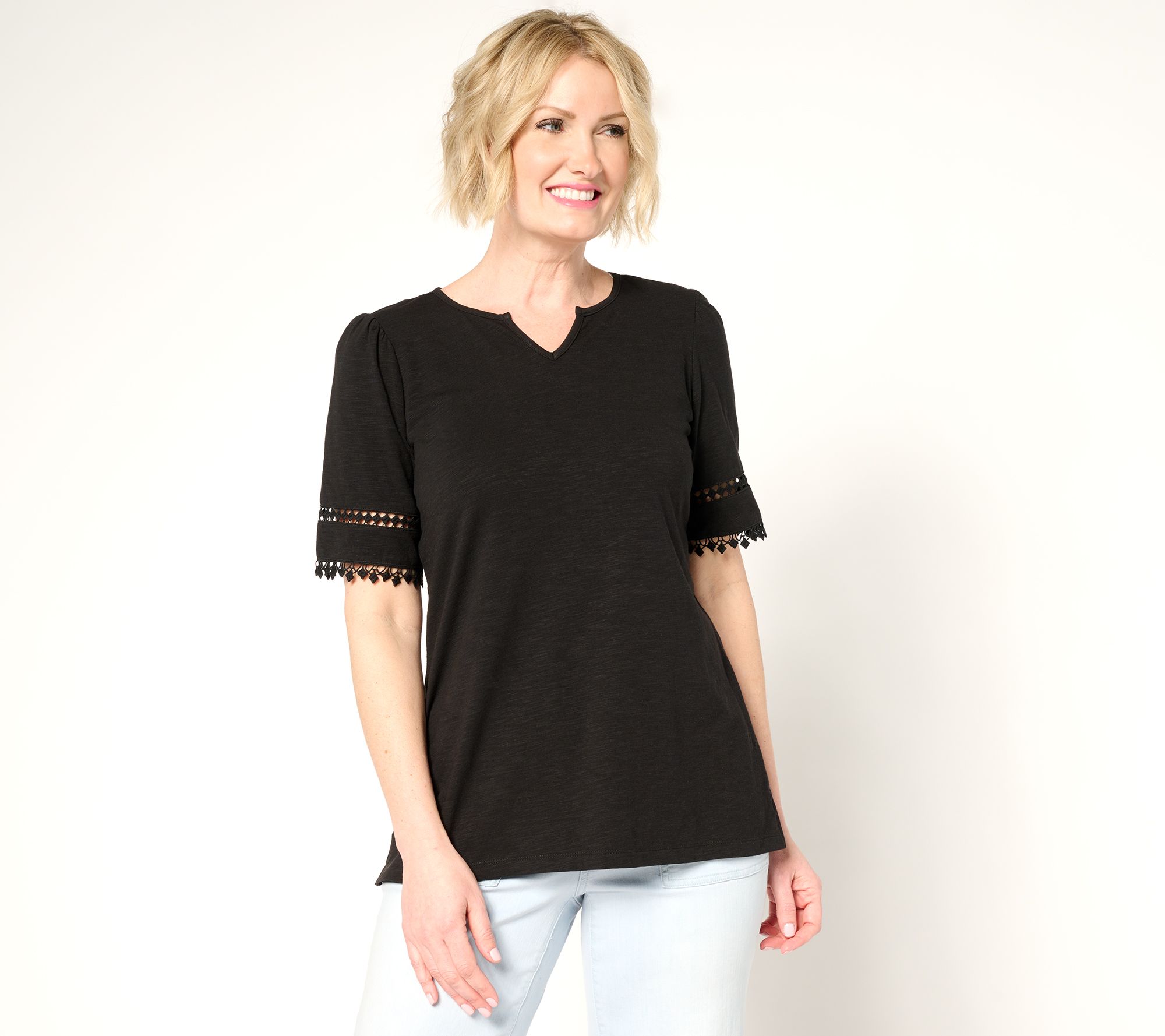 Belle by Kim Gravel Slub Knit Diamond Trim Top