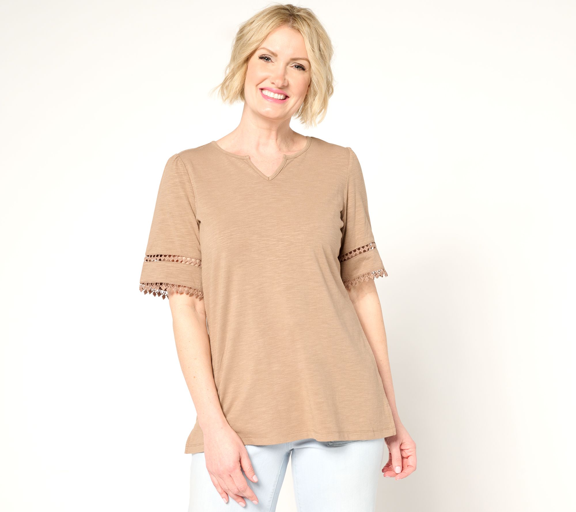Belle by Kim Gravel Slub Knit Diamond Trim Top