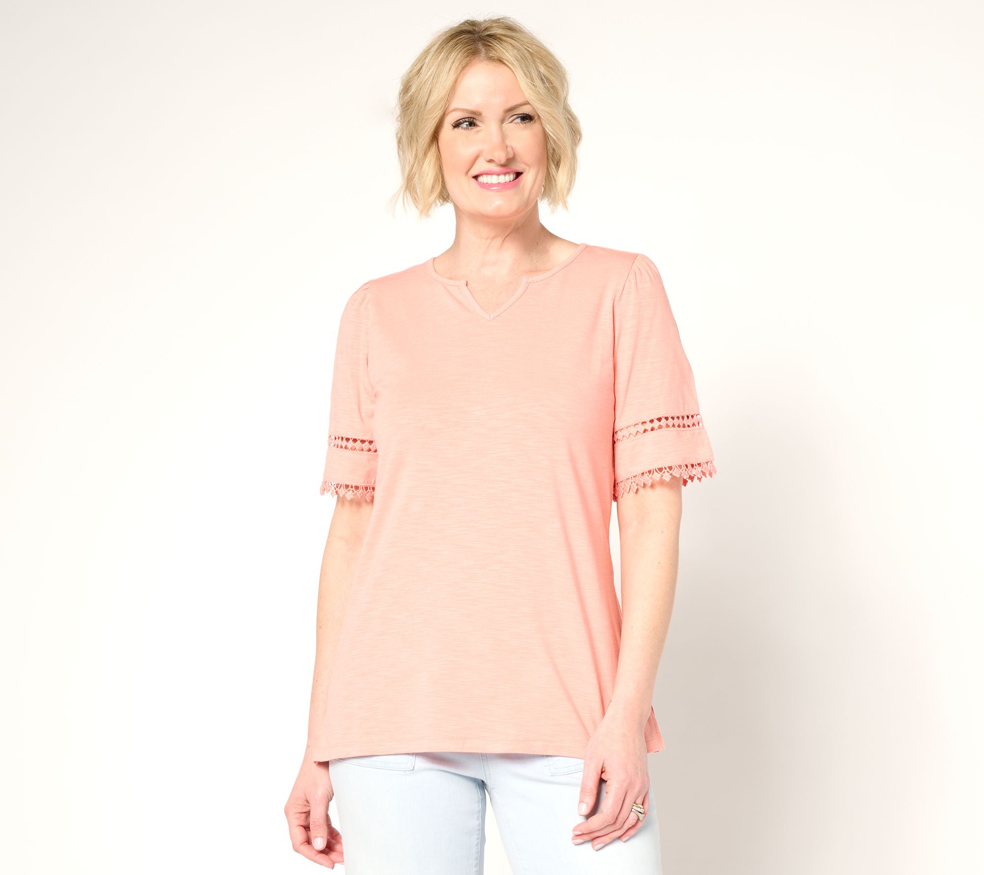 Belle by Kim Gravel Slub Knit Diamond Trim Top