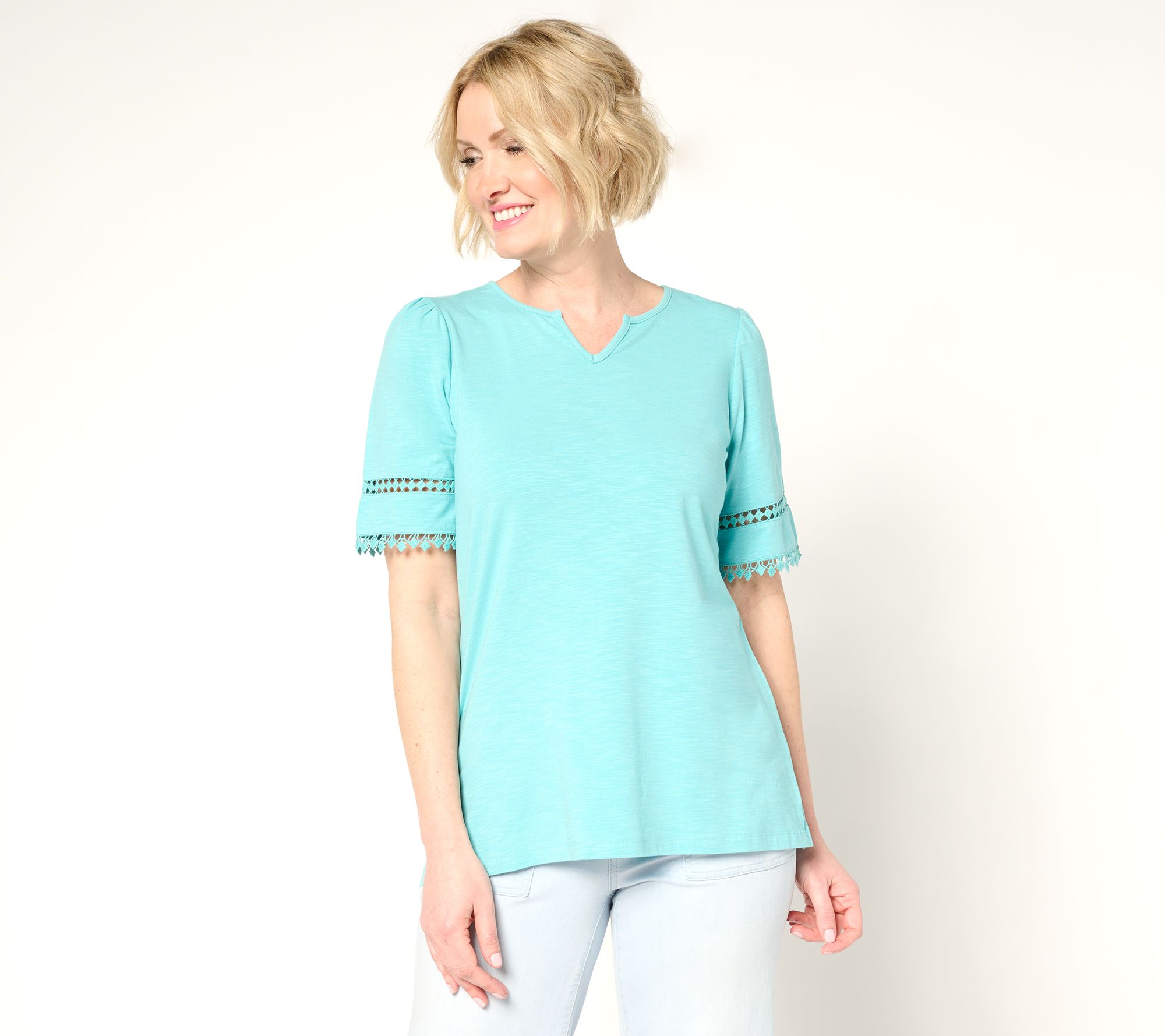 Belle by Kim Gravel Slub Knit Diamond Trim Top