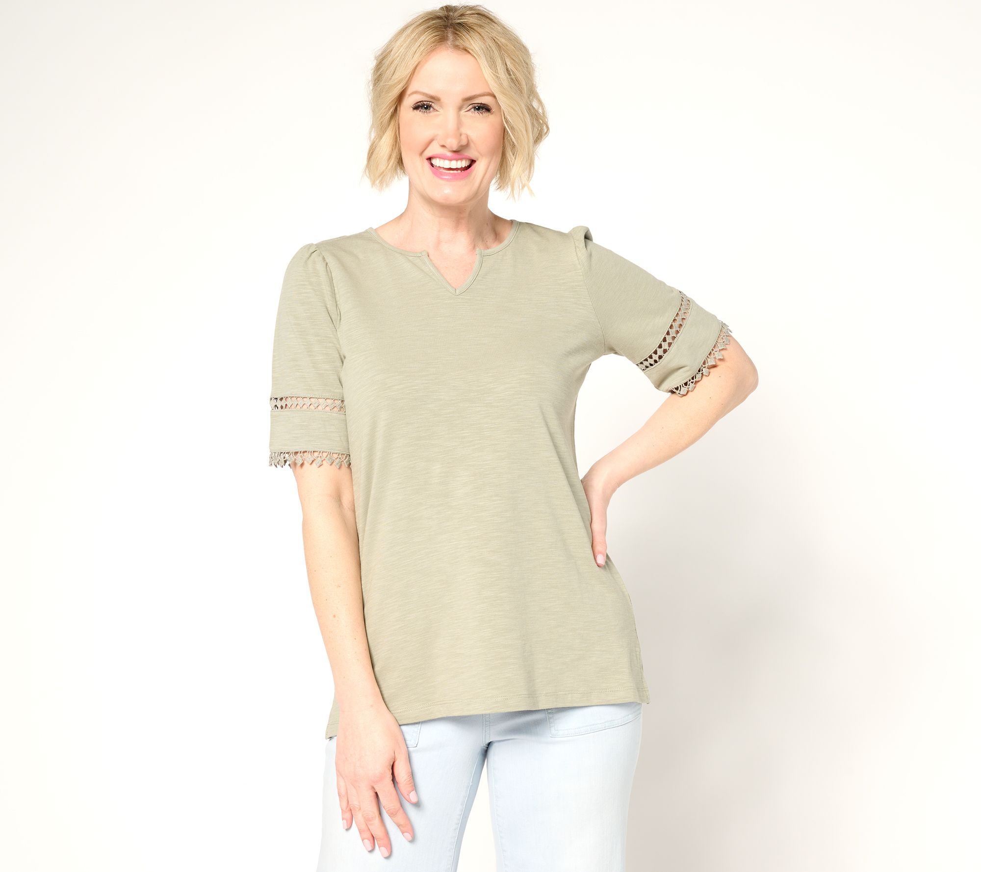 Belle by Kim Gravel Slub Knit Diamond Trim Top