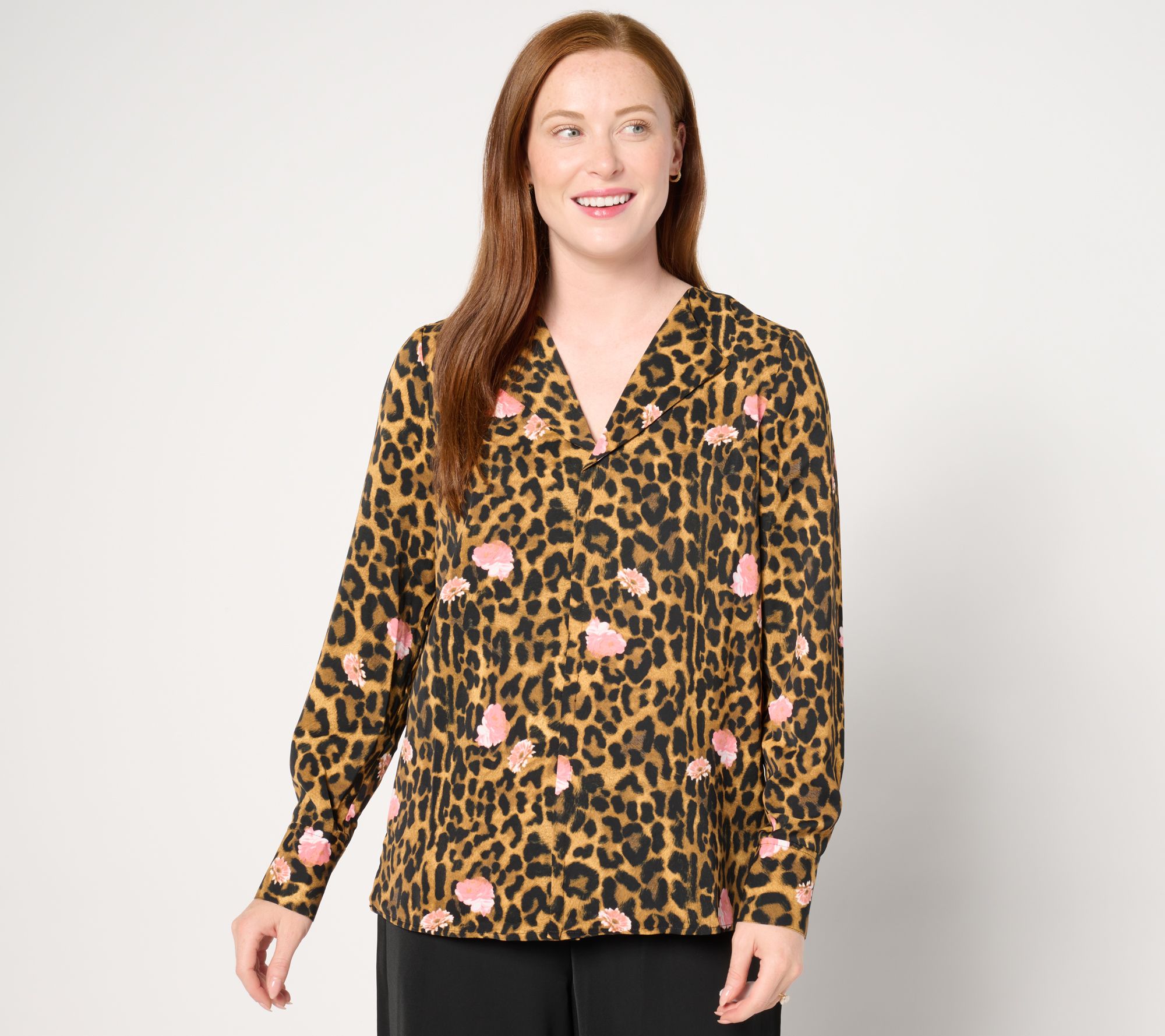 "As Is" nicole by Nicole Miller Printed Long Sleeve Blouse