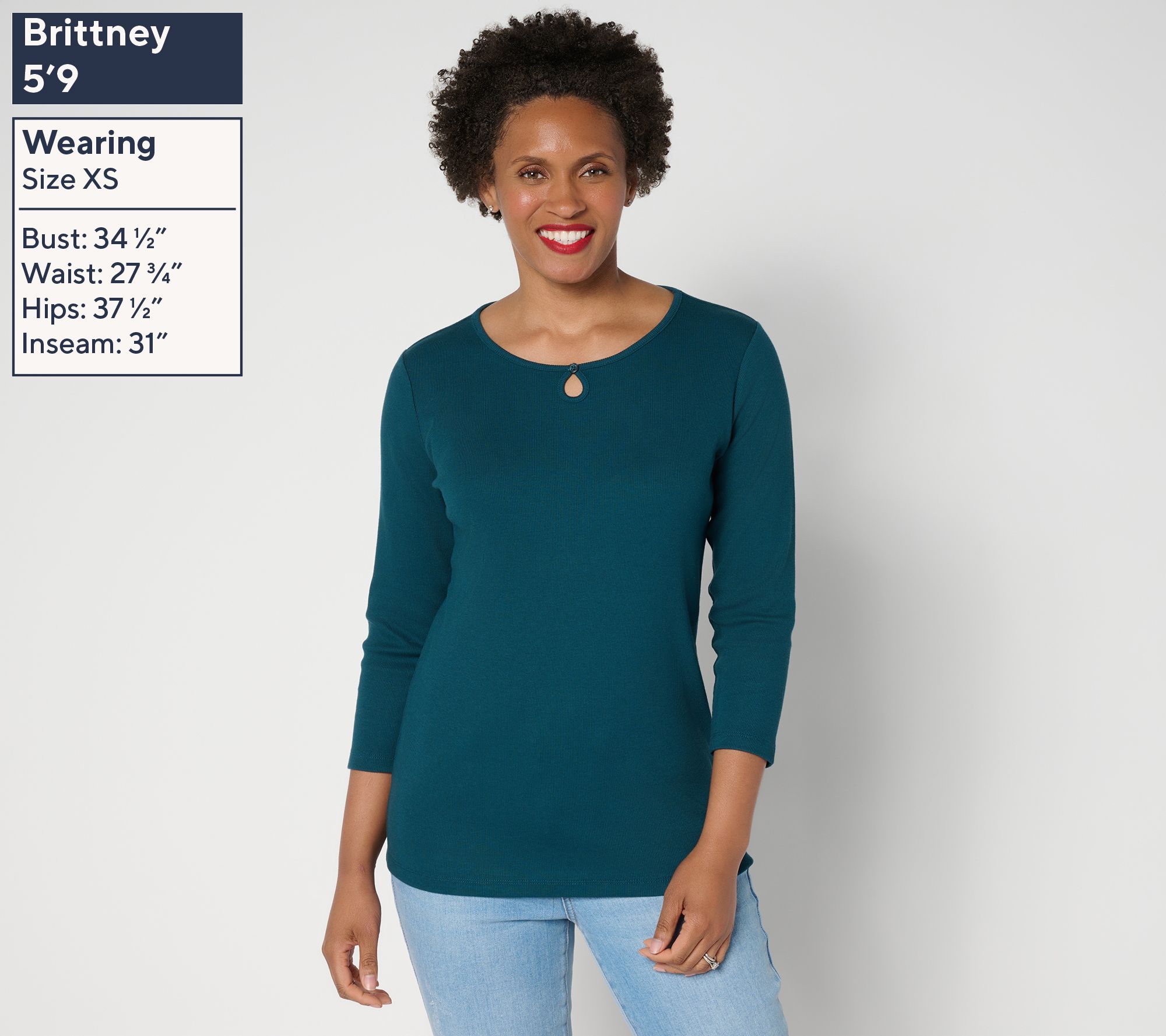 Denim & Co. Essentials Modal Rib 3/4 Sleeve Keyhole Top - QVC.com