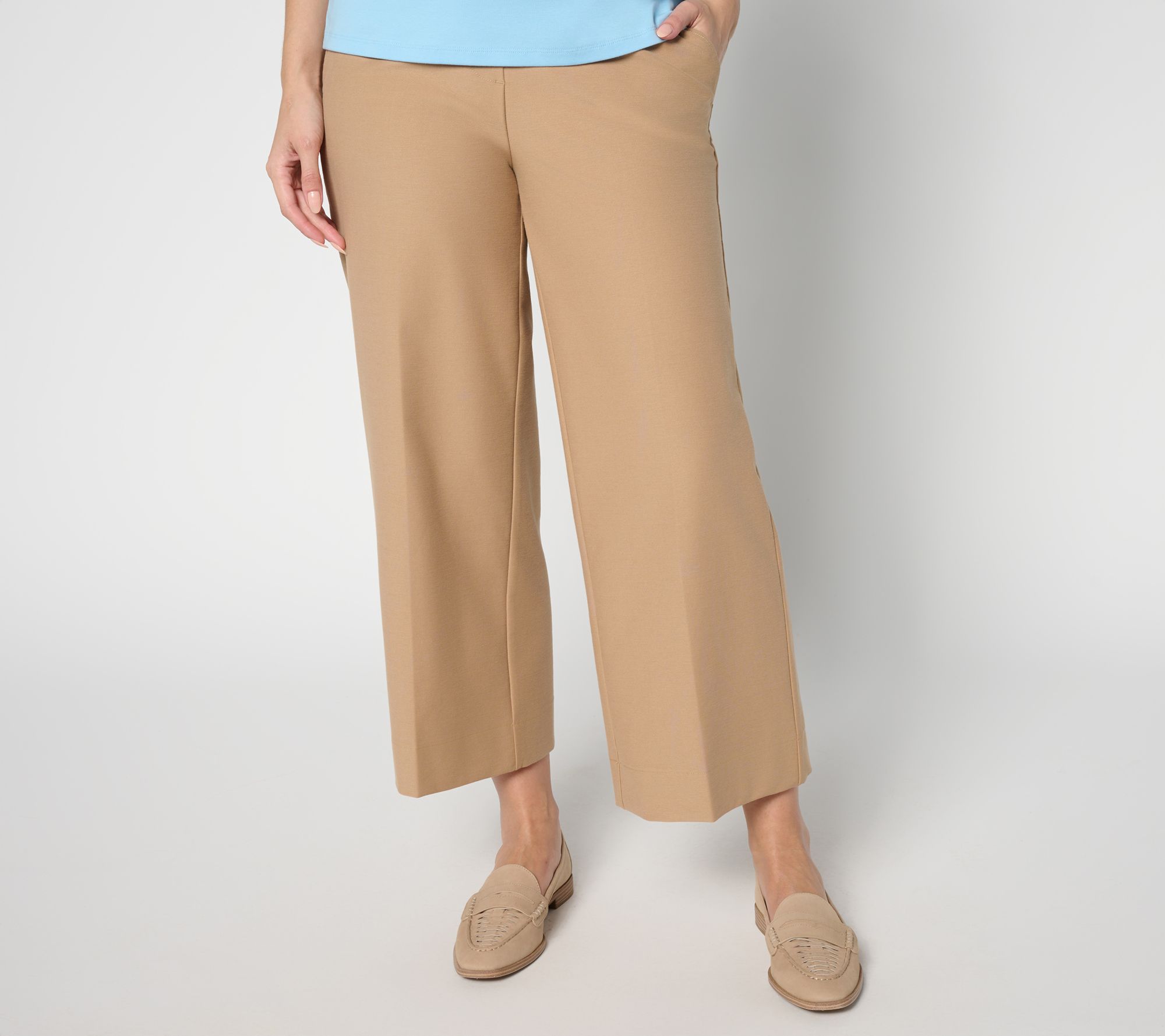 Isaac Mizrahi Live! Regular Knit Twill Wide Leg Crop Trouser