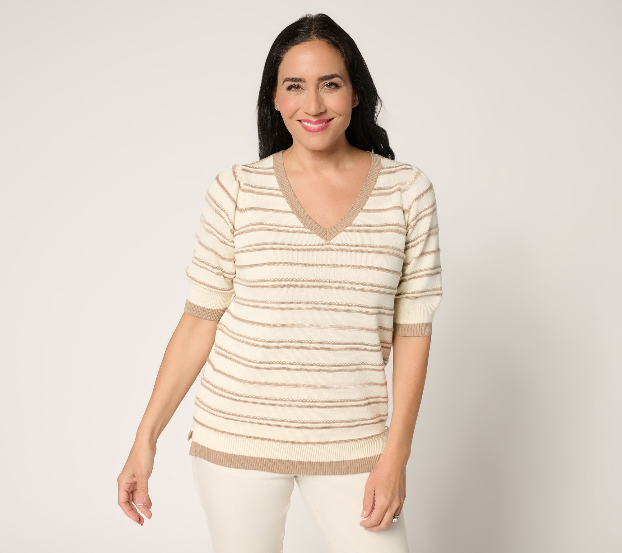 Belle by Kim Gravel Variegated Stripe Puff Sleeve Sweater