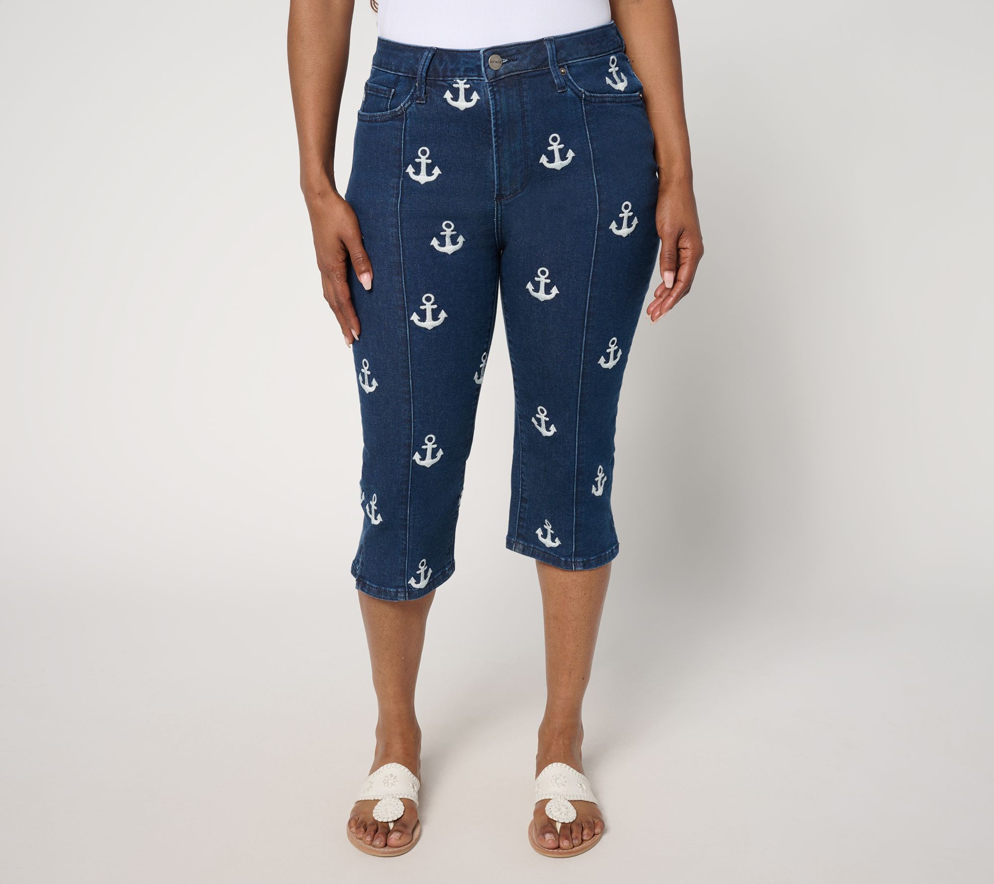 Driftwood Jeans Embroidered Clam Digger Capri - Anchors