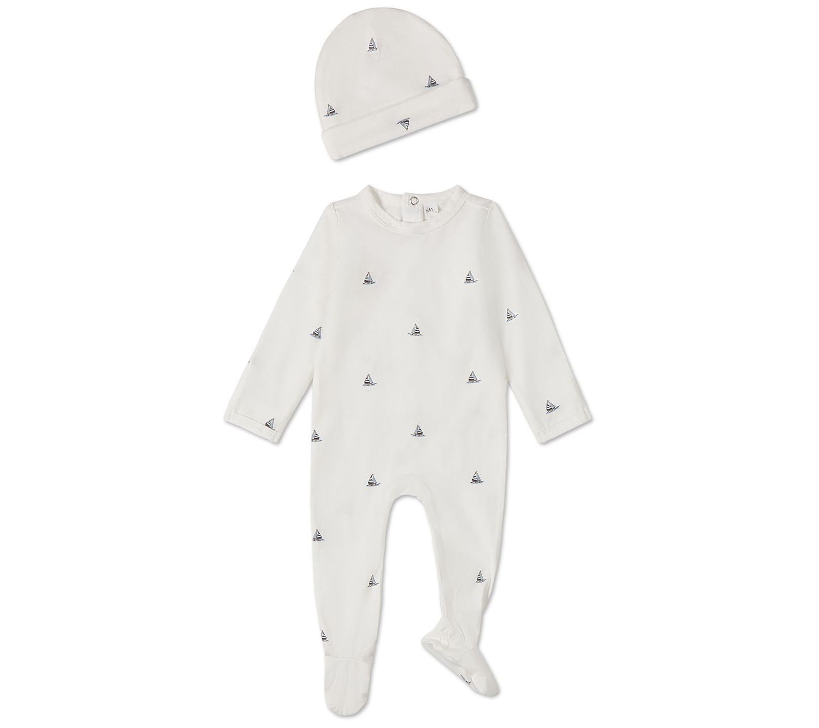 MiniMoi Baby Cotton Sailboats 2 Piece Footie Set