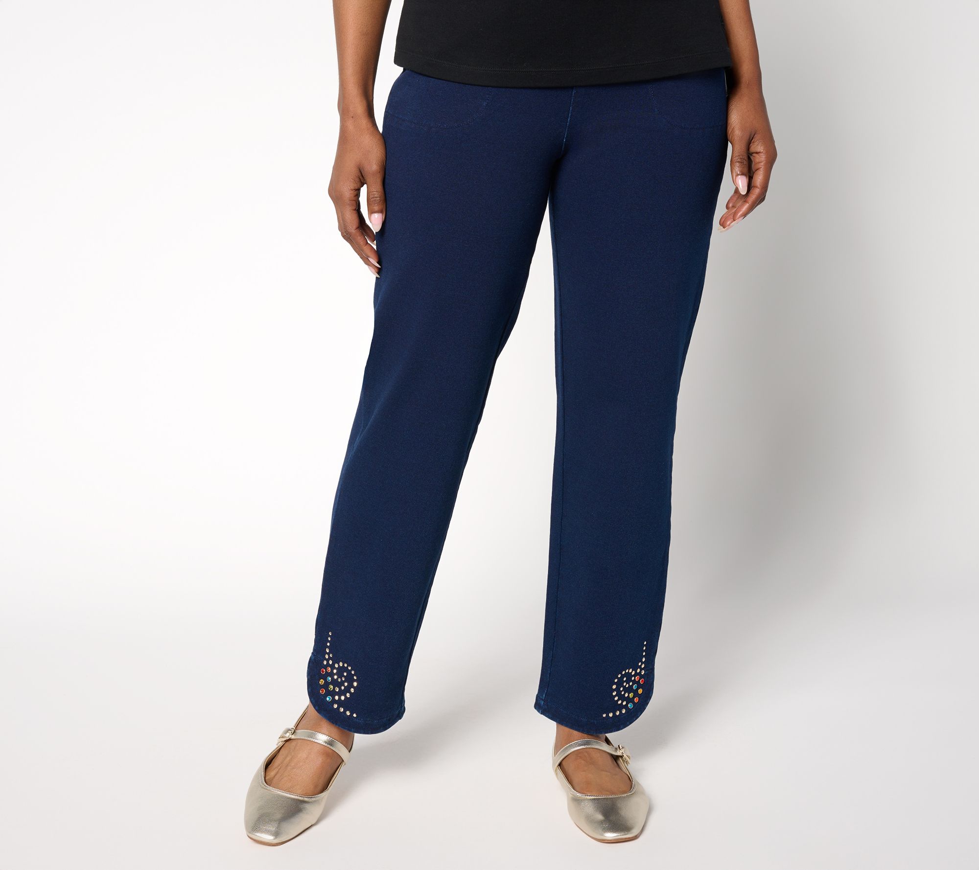 Quacker Factory DreamJeannes Short Swirl Leaves Tulip Hem Ankle Jeans