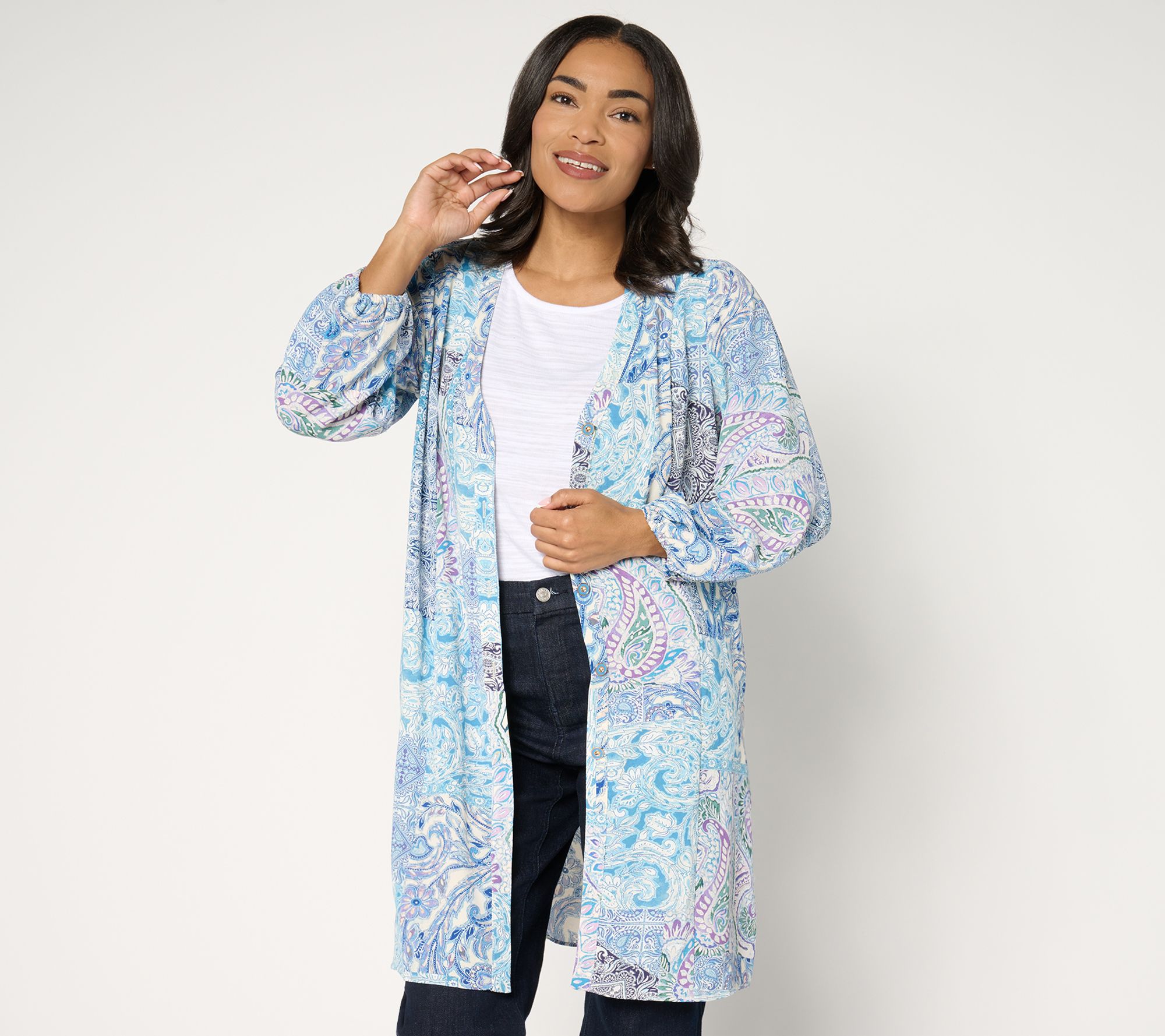 "As Is" Susan Graver Passport Regular Printed St Tropez Woven Duster