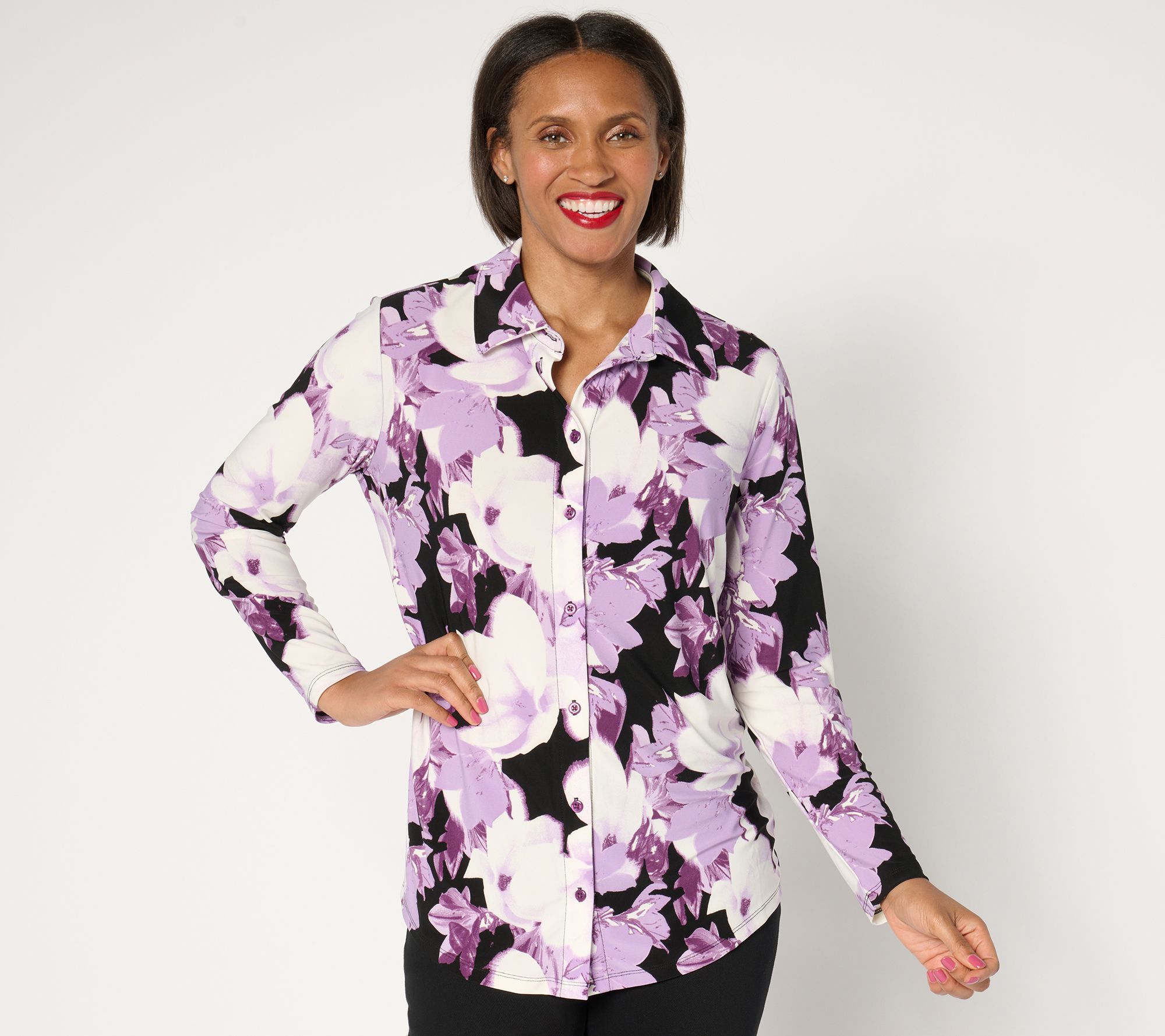 "As Is" Attitudes by Renee Petite Printed Button Front Tunic