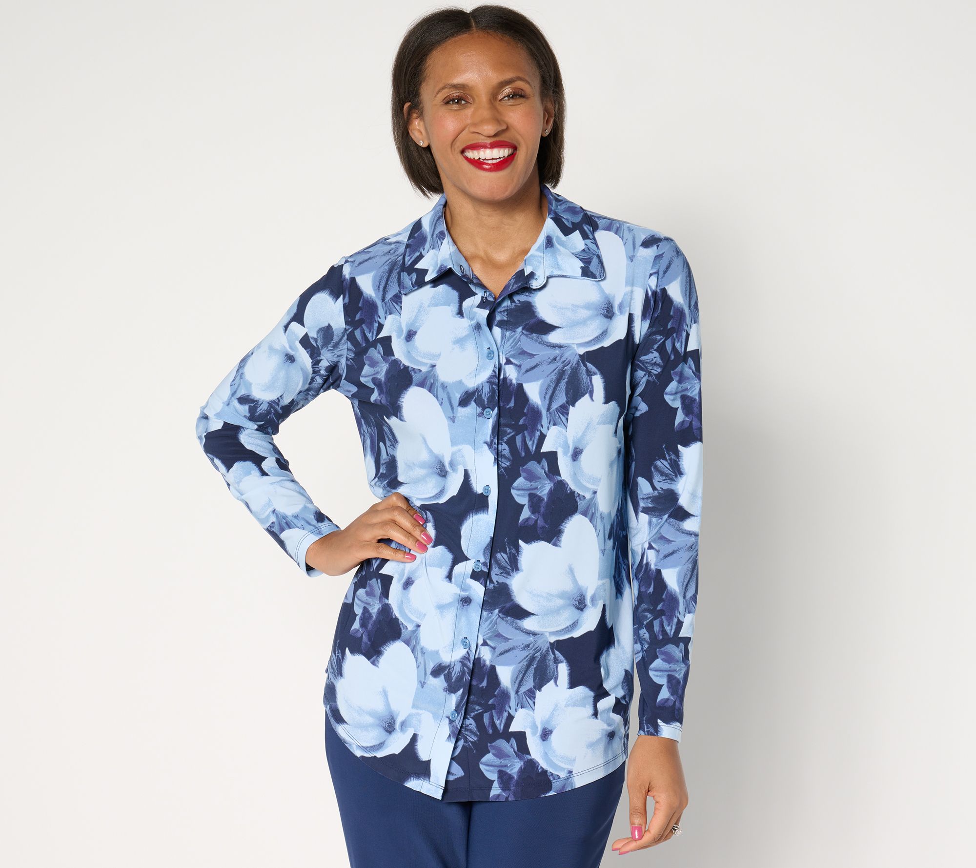 "As Is" Attitudes by Renee Petite Printed Button Front Tunic