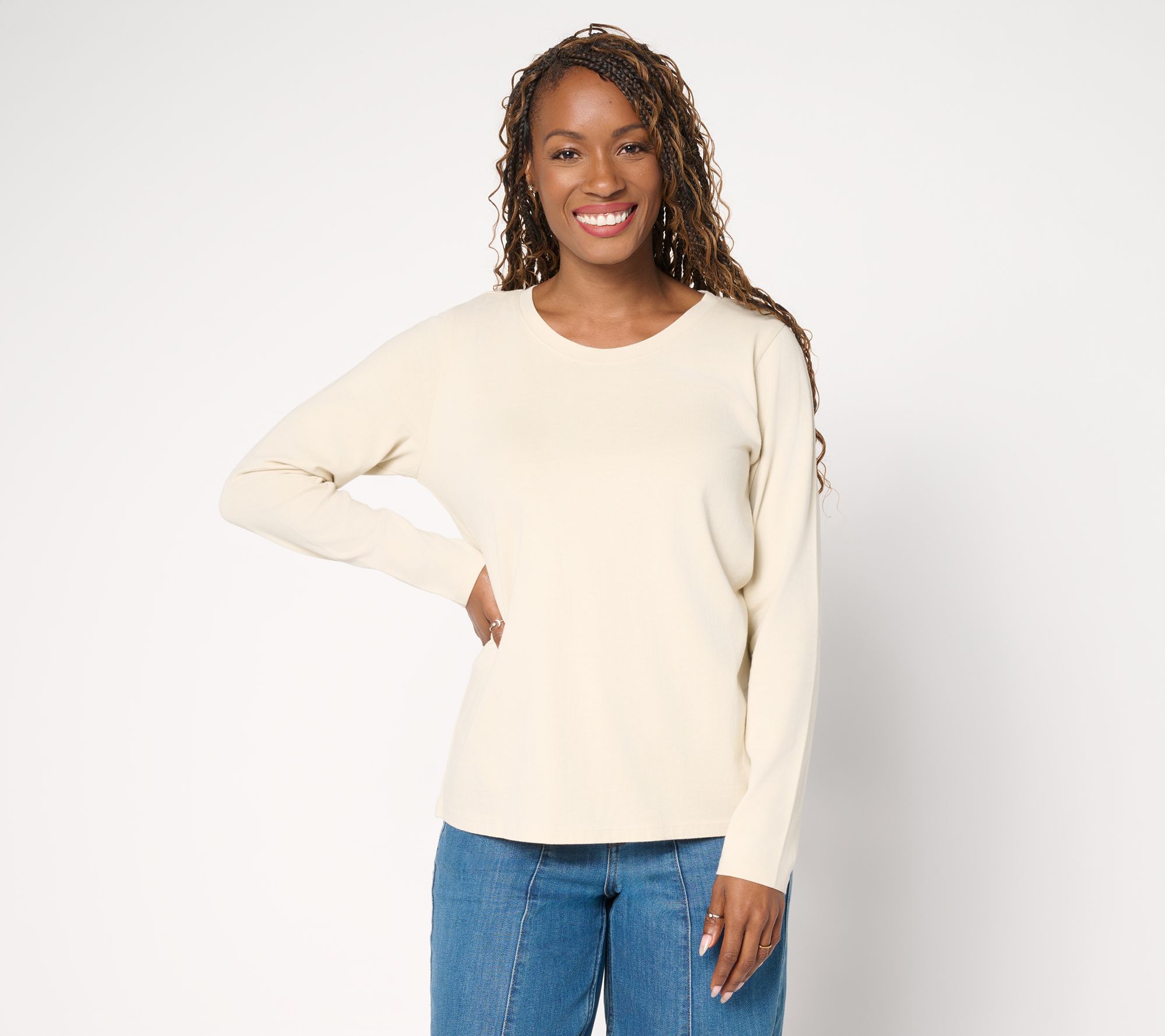 LOGO by Lori Goldstein 100% Cotton Long Sleeve Everyday Tee