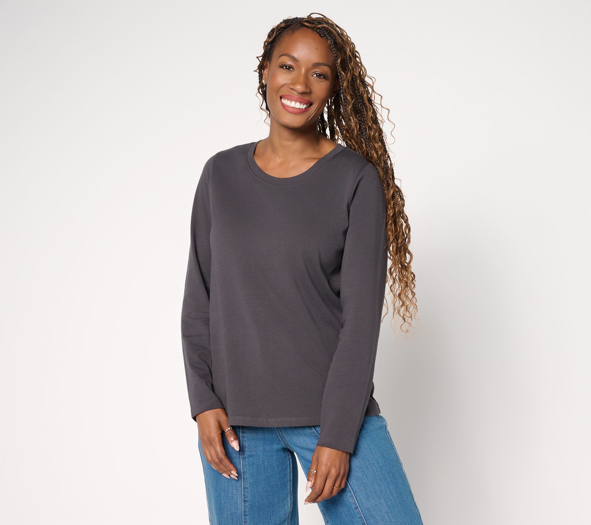 LOGO by Lori Goldstein 100% Cotton Long Sleeve Everyday Tee