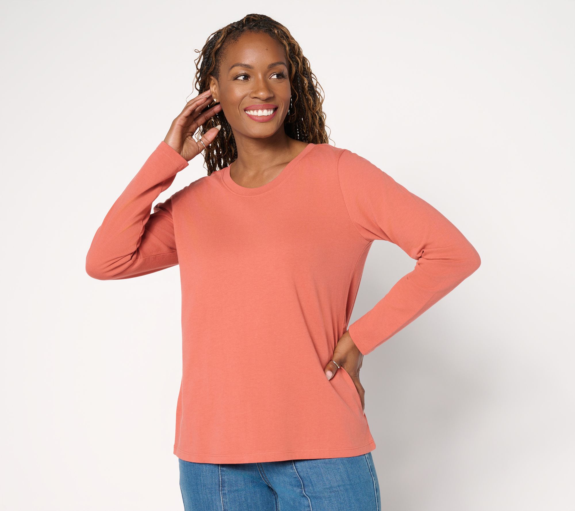 LOGO by Lori Goldstein 100% Cotton Long Sleeve Everyday Tee