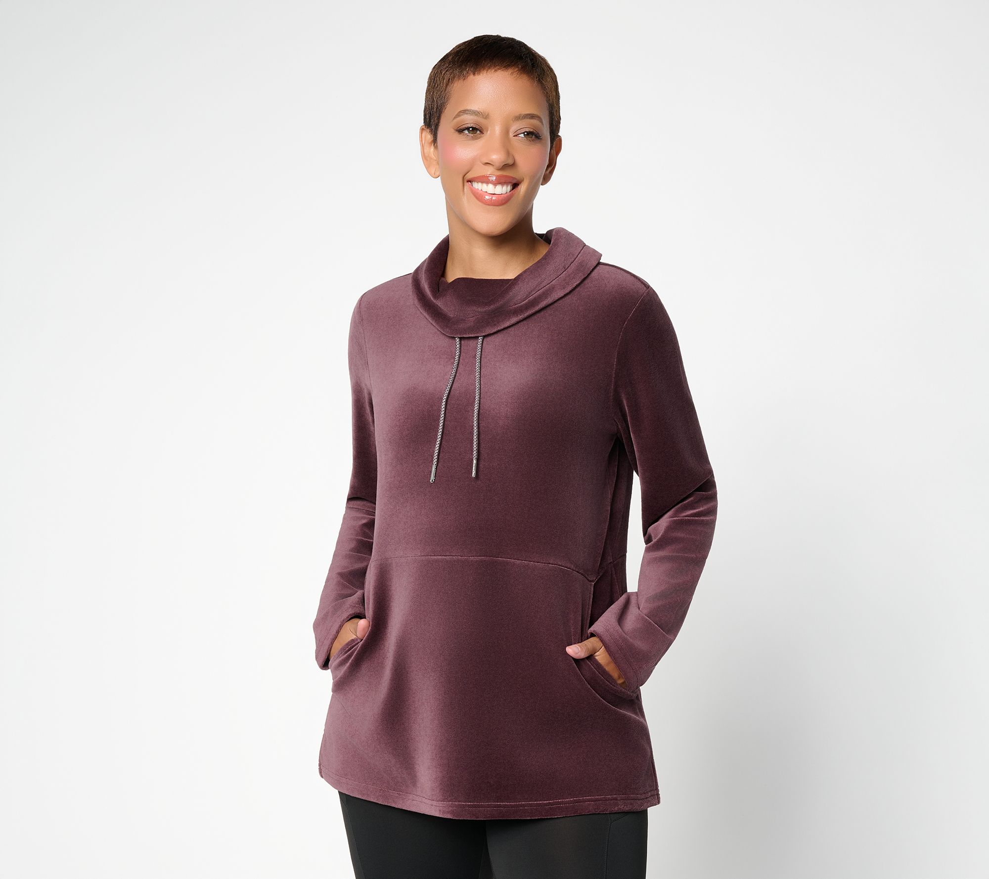 Denim & Co. Active Velour Cowl Neck Pullover Top