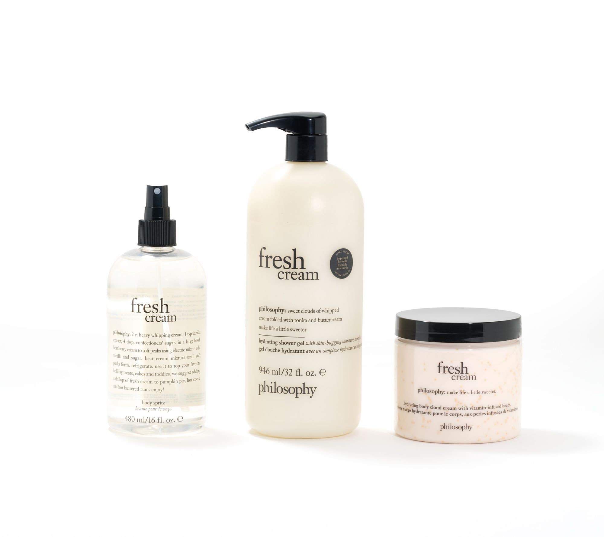 philosophy shower gel body cloud cream & spritz layering trio