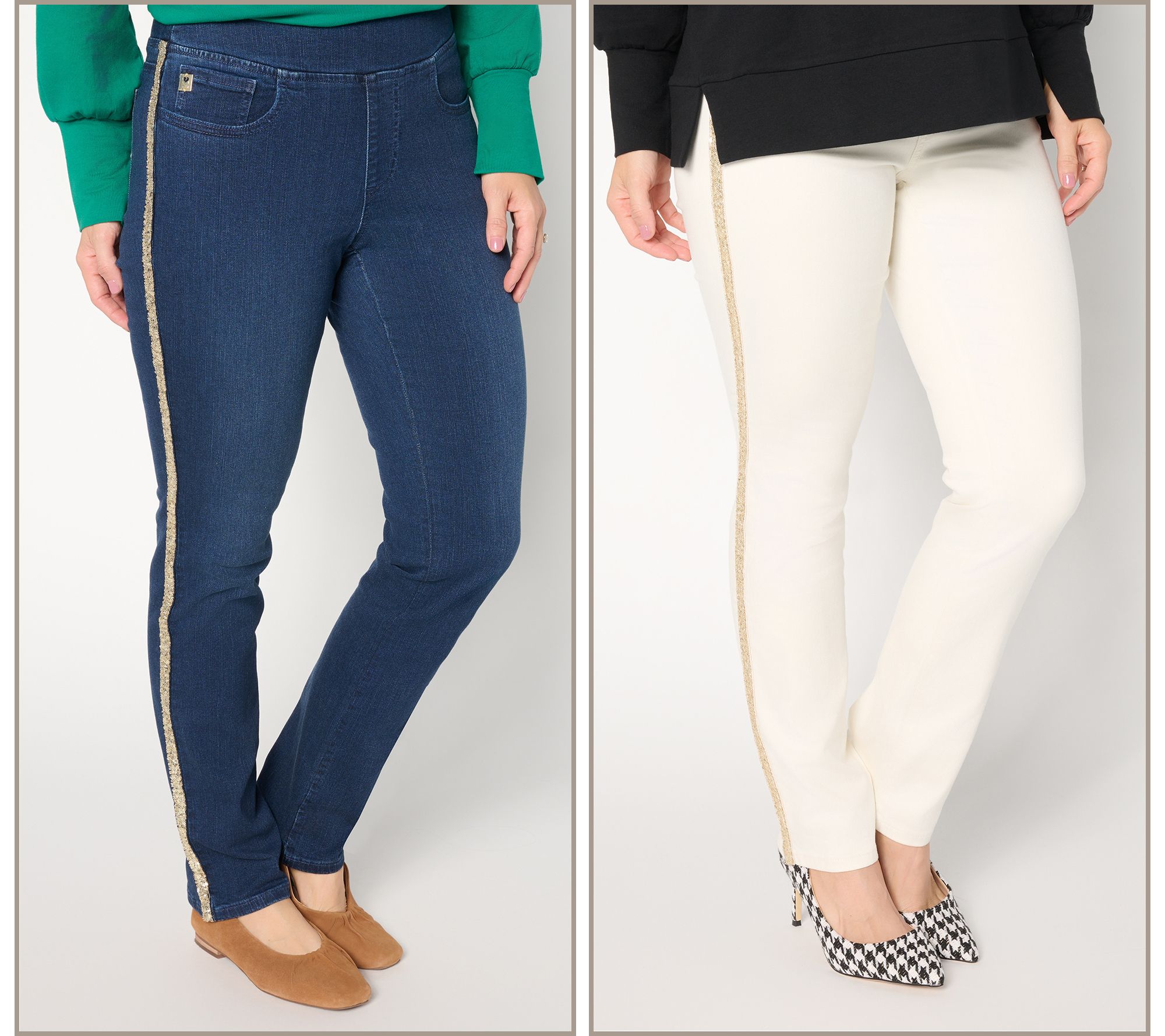 Belle by Kim Gravel TripleLuxe Denim Sequin Striped Jean