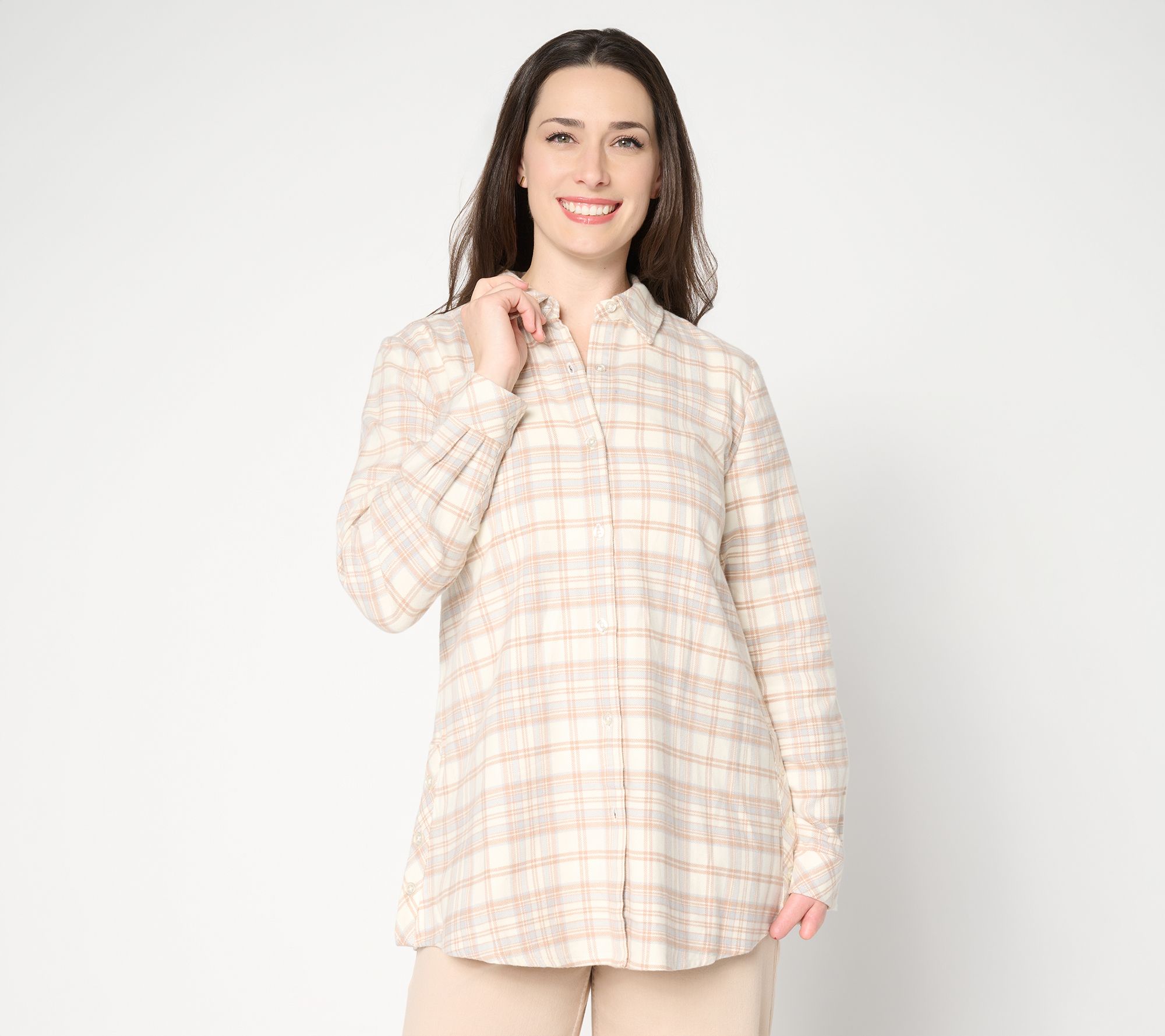 Joan Rivers Regular Double Brushed Flannel Swing Button Down Shirt