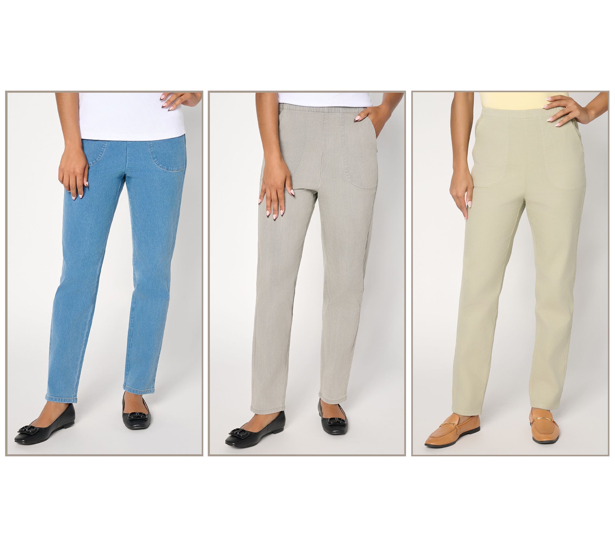 Denim & Co. Flat Front Denim Side Pocket Pant