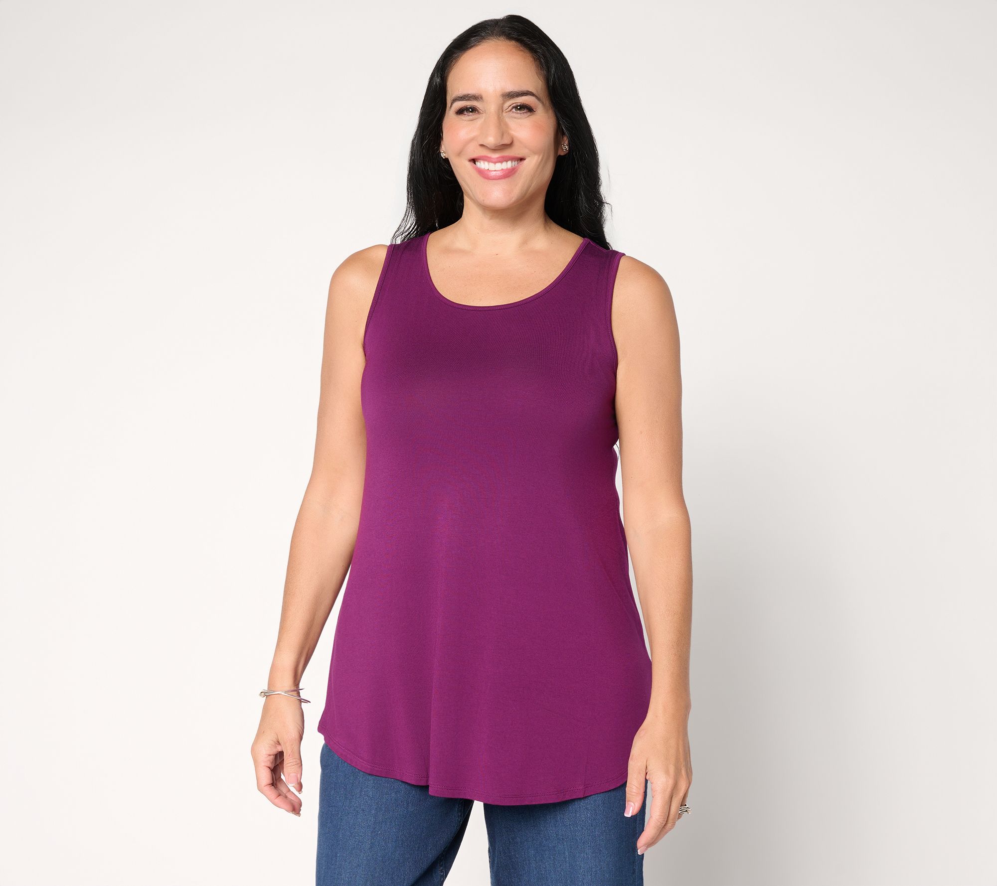 LOGO Layers by Lori Goldstein Curved Hem Scoop Neck Tank