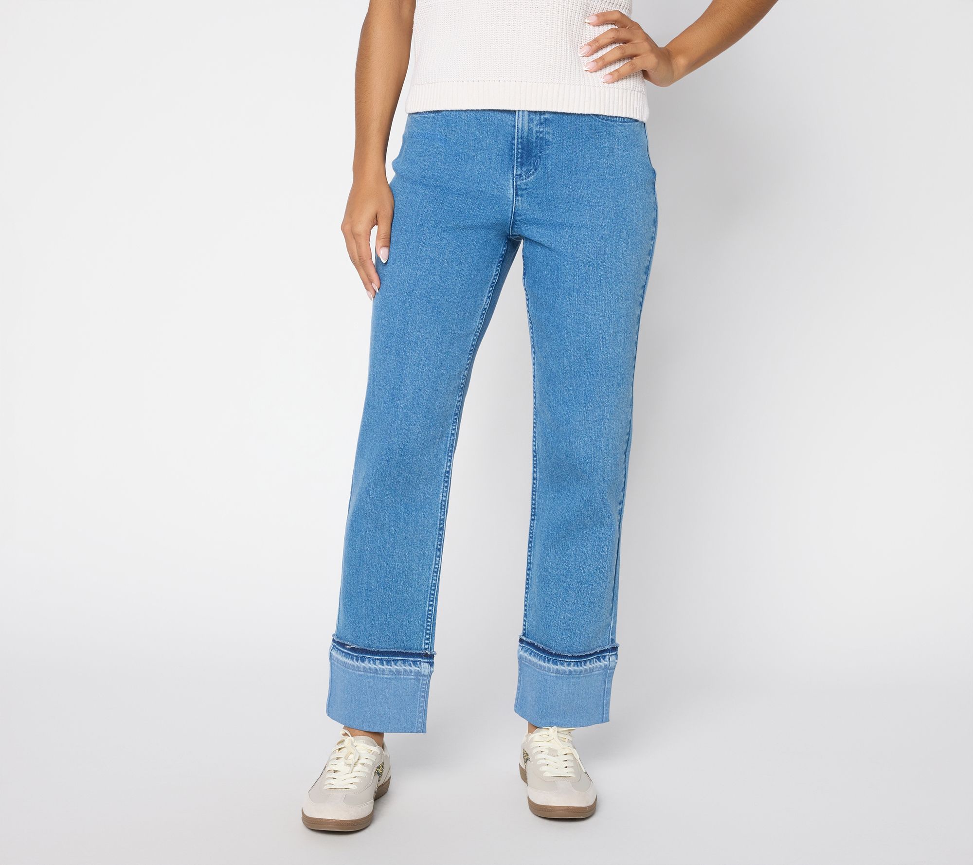 LOGO by Lori Goldstein Cuffed Hem Straight Leg Jeans