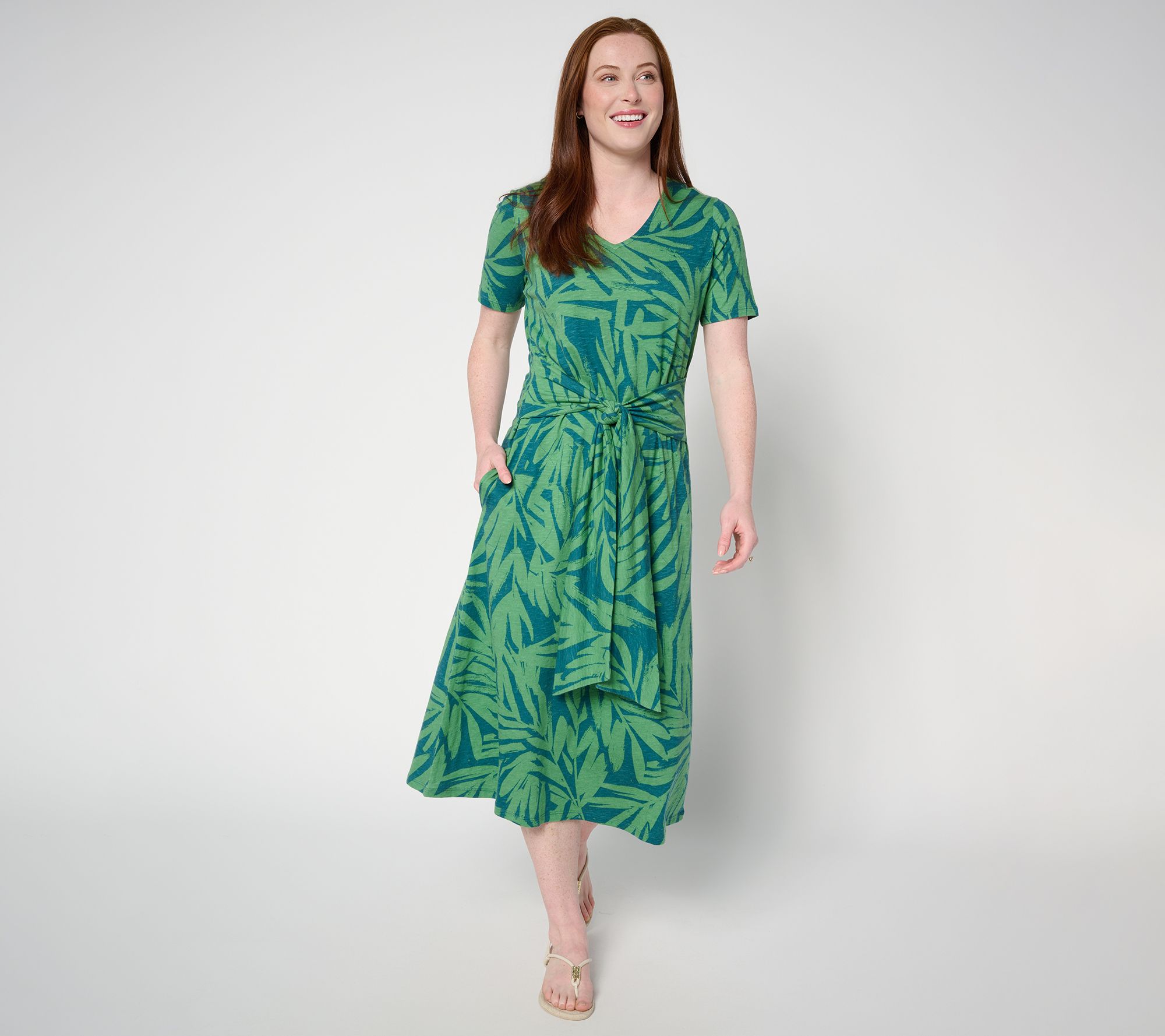 "As Is" Denim & Co. Tall Tie Waist Midi Dress with Pockets