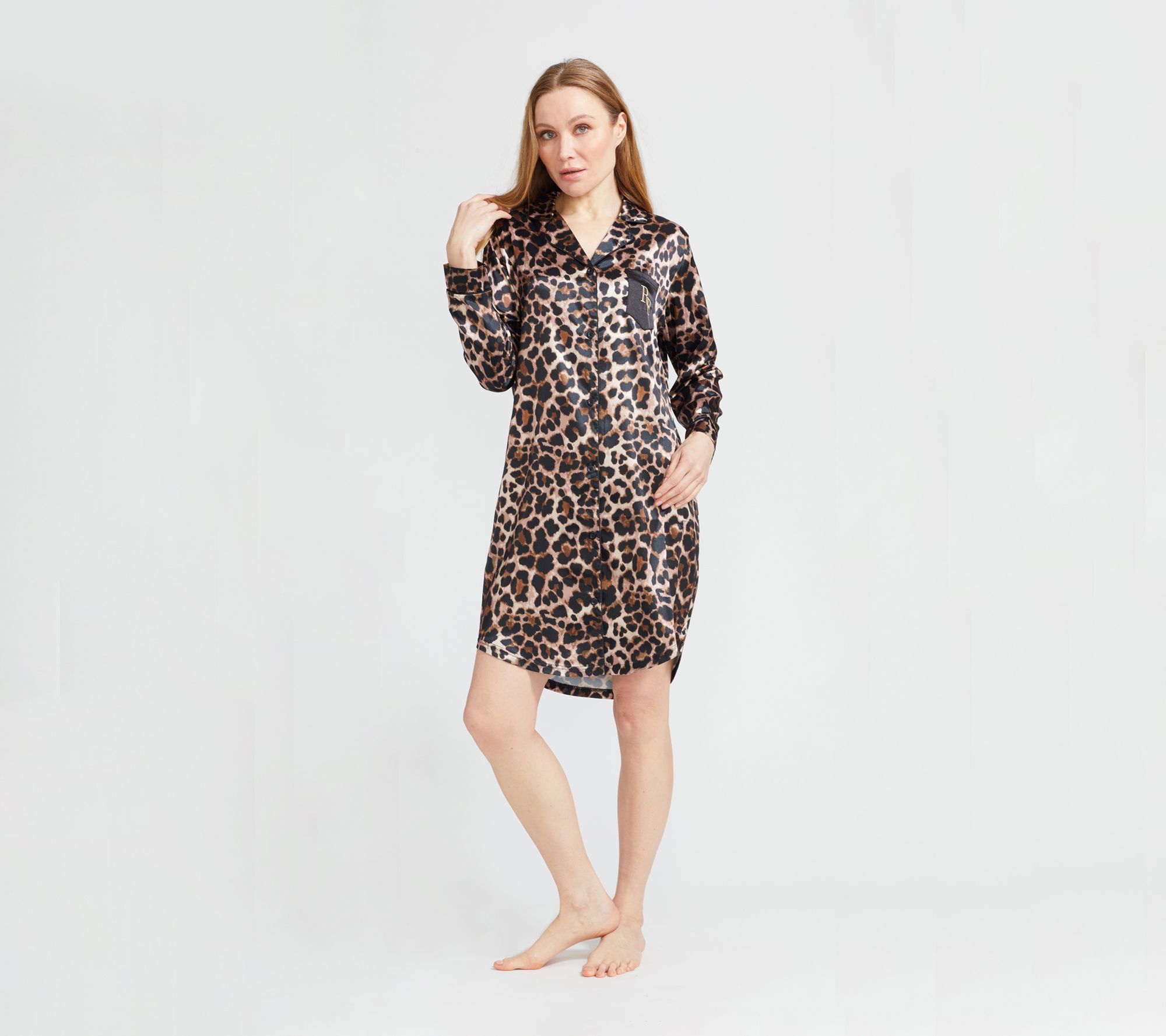 Randy Fenoli Sleepwear Satin Long Sleeve Button Down Sleep Shirt