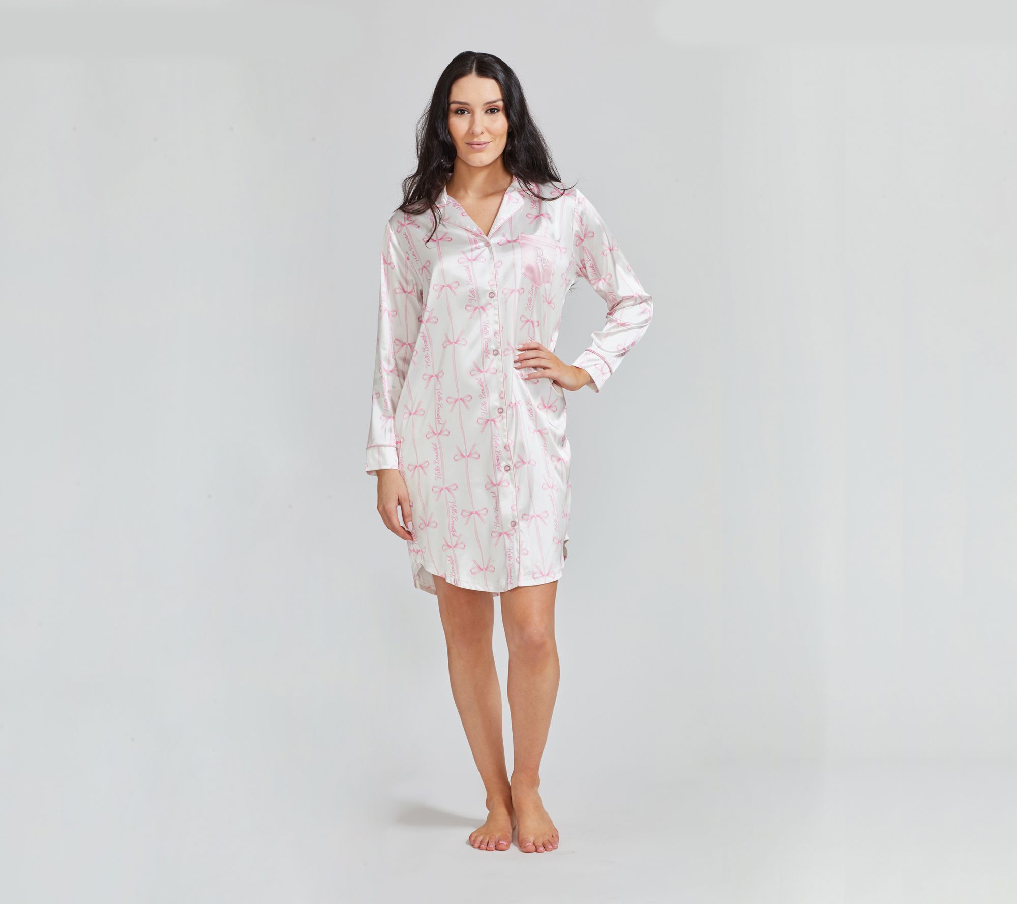 Randy Fenoli Sleepwear Satin Long Sleeve Button Down Sleep Shirt