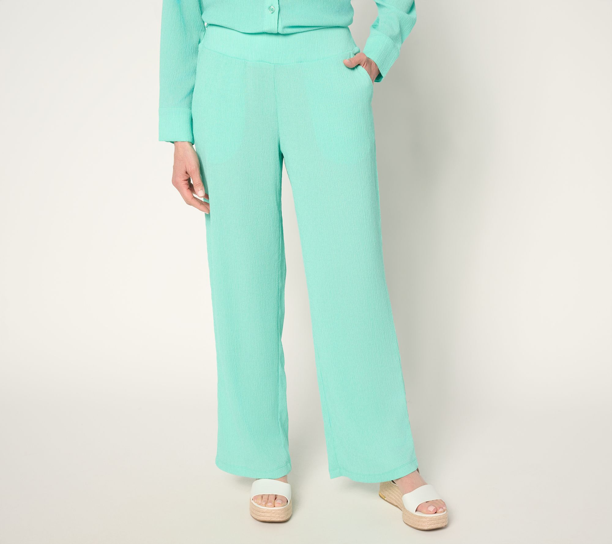 "As Is" Brandis Dress Out Loud Pet Caribbean Crinkle Wide Leg Pants