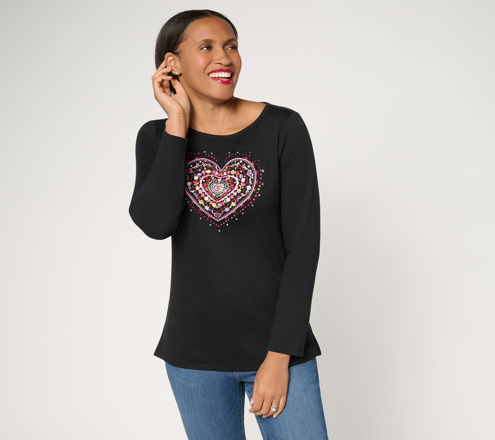 Quacker Factory Sweetie Pie Bateau-Neck Long-Sleeve Top