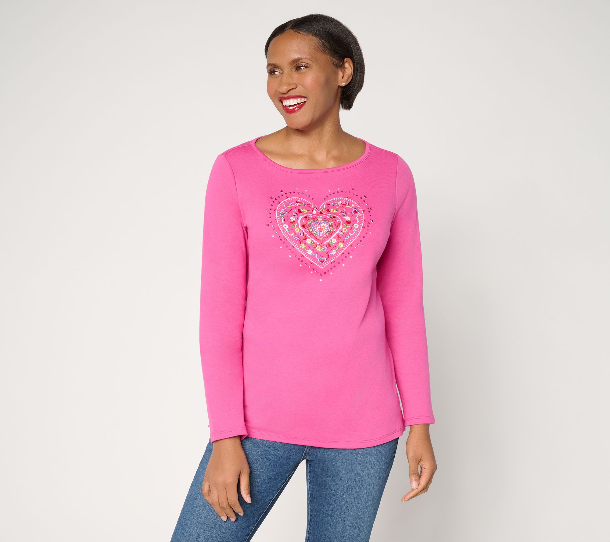 Quacker Factory Sweetie Pie Bateau-Neck Long-Sleeve Top