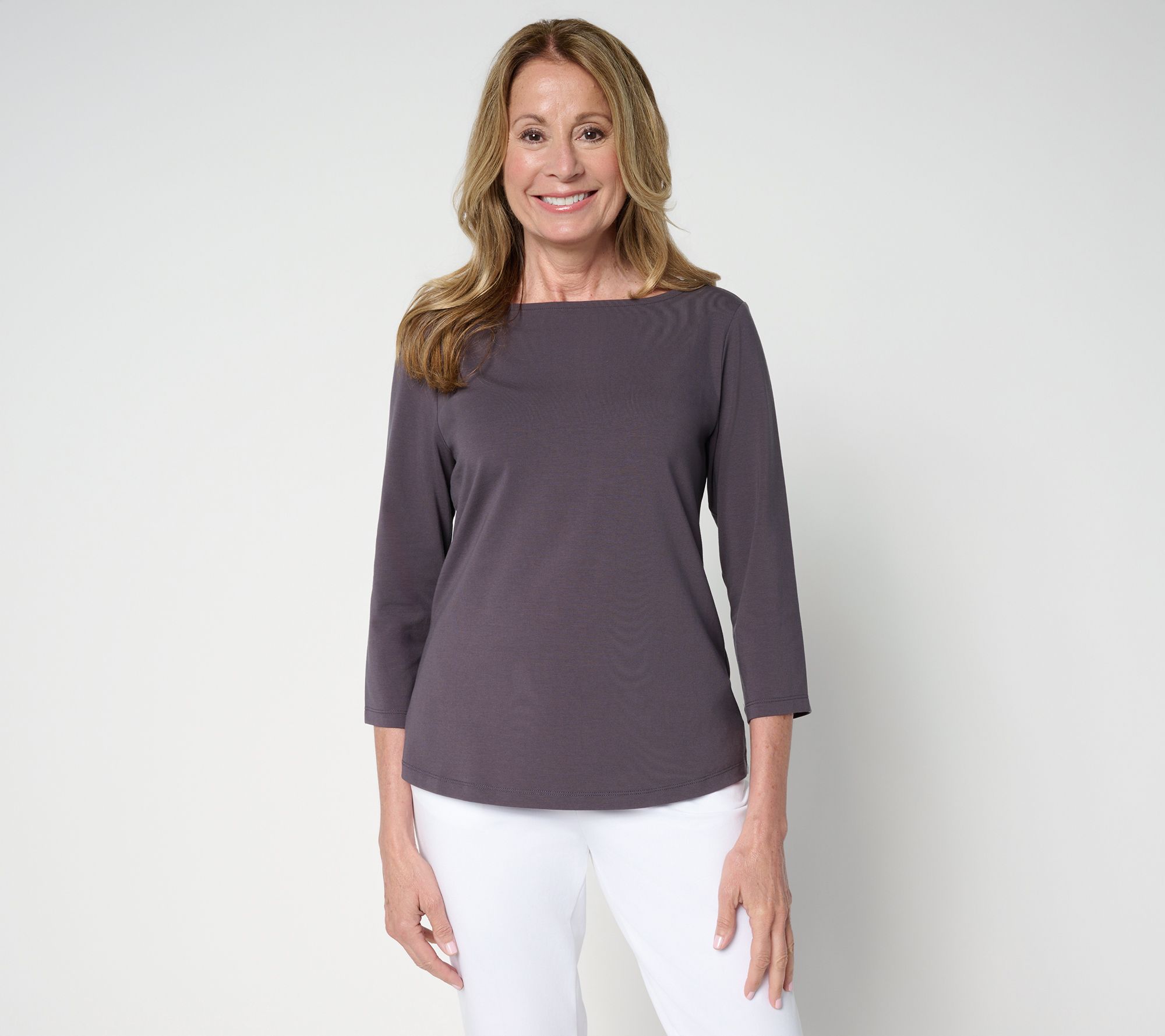 "As Is" Women with Control Washed Cotton Boat Neck Top
