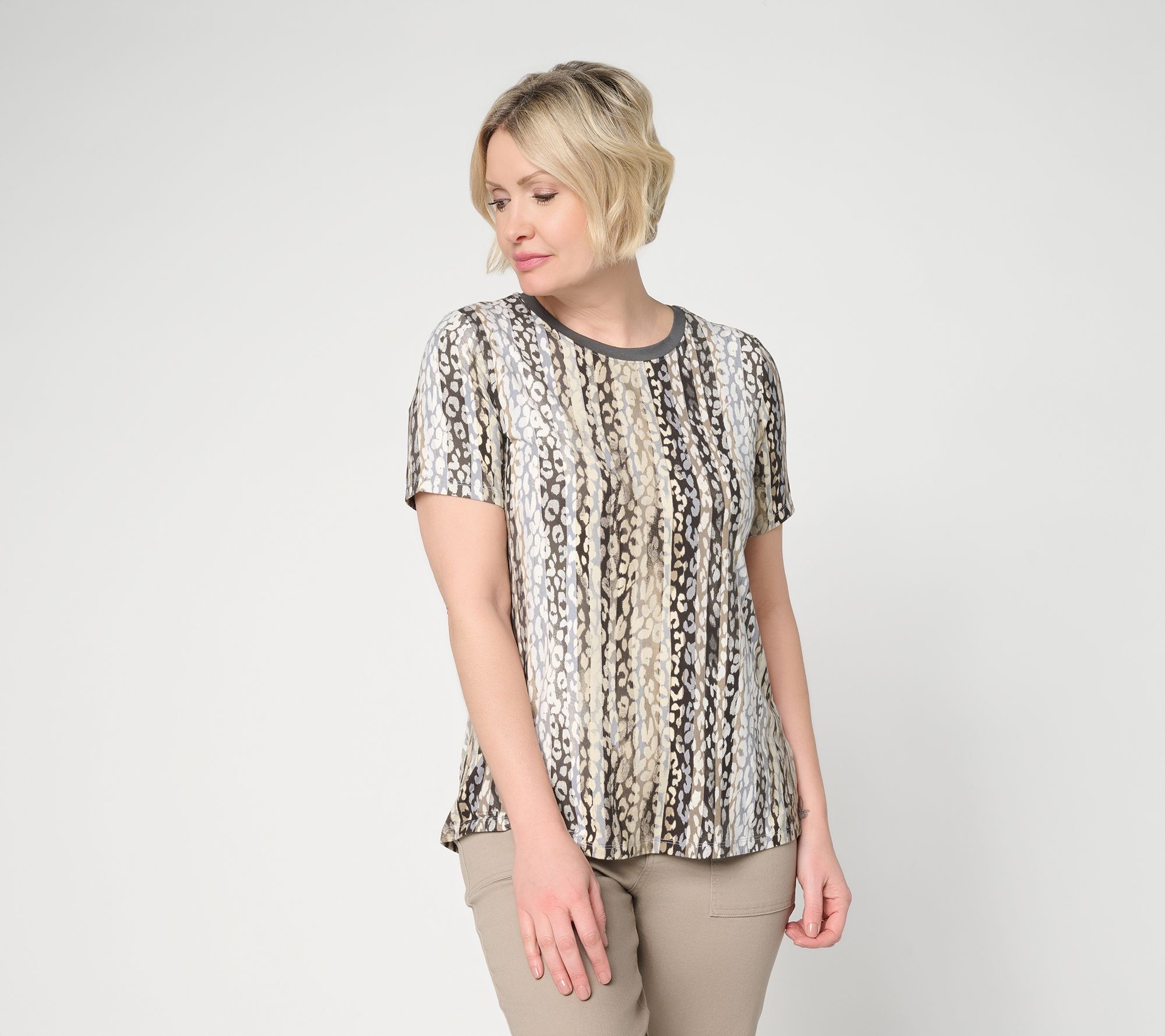 LOGO by Lori Goldstein Rayon 230 Printed Ringer Tee