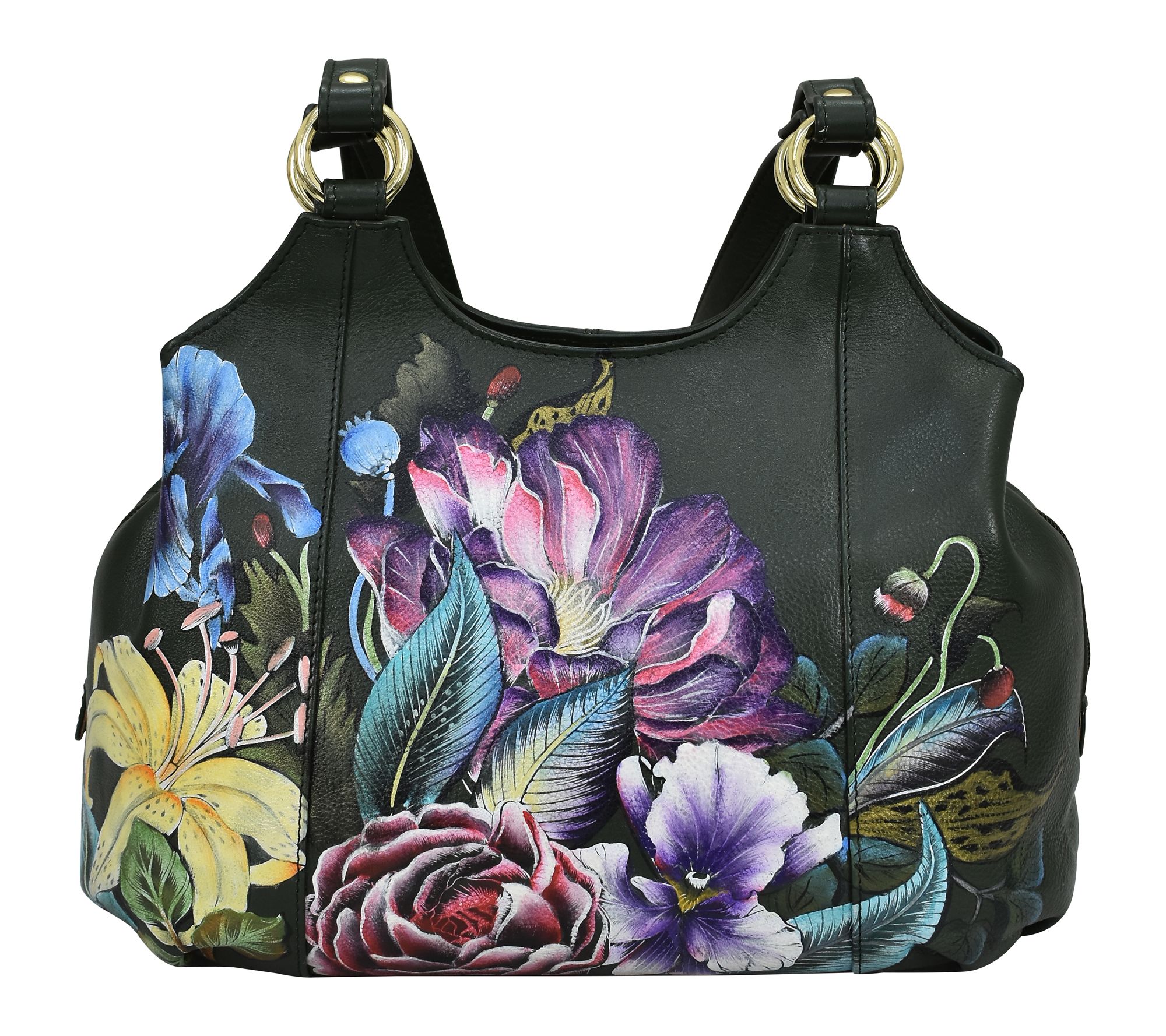 Anushcka Painte d Leather Tripl e Compartment S atchel