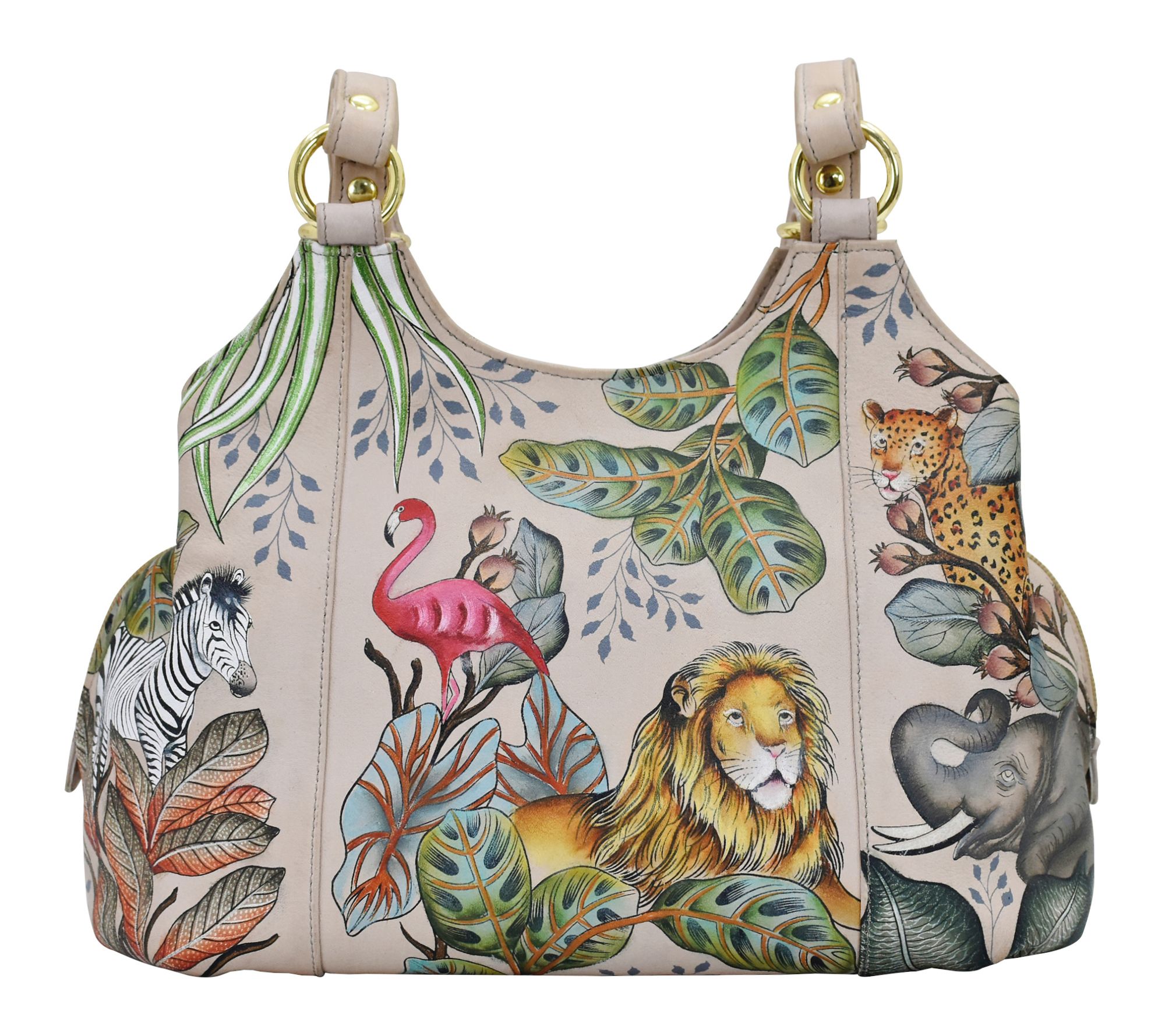 Anushcka Painte d Leather Tripl e Compartment S atchel