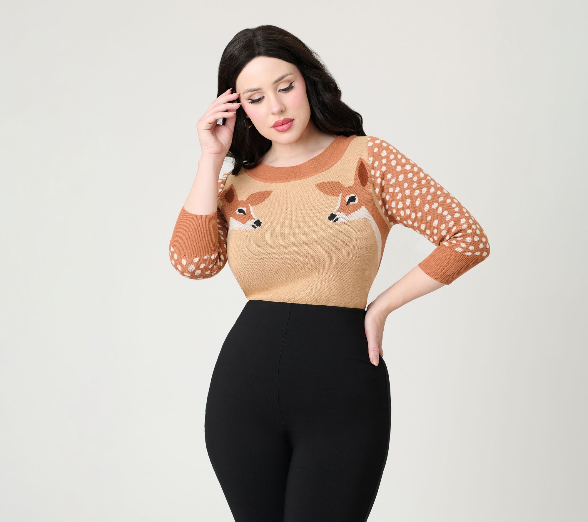 Unique Vintage Brown & Deer Sleeve Minou Sweater