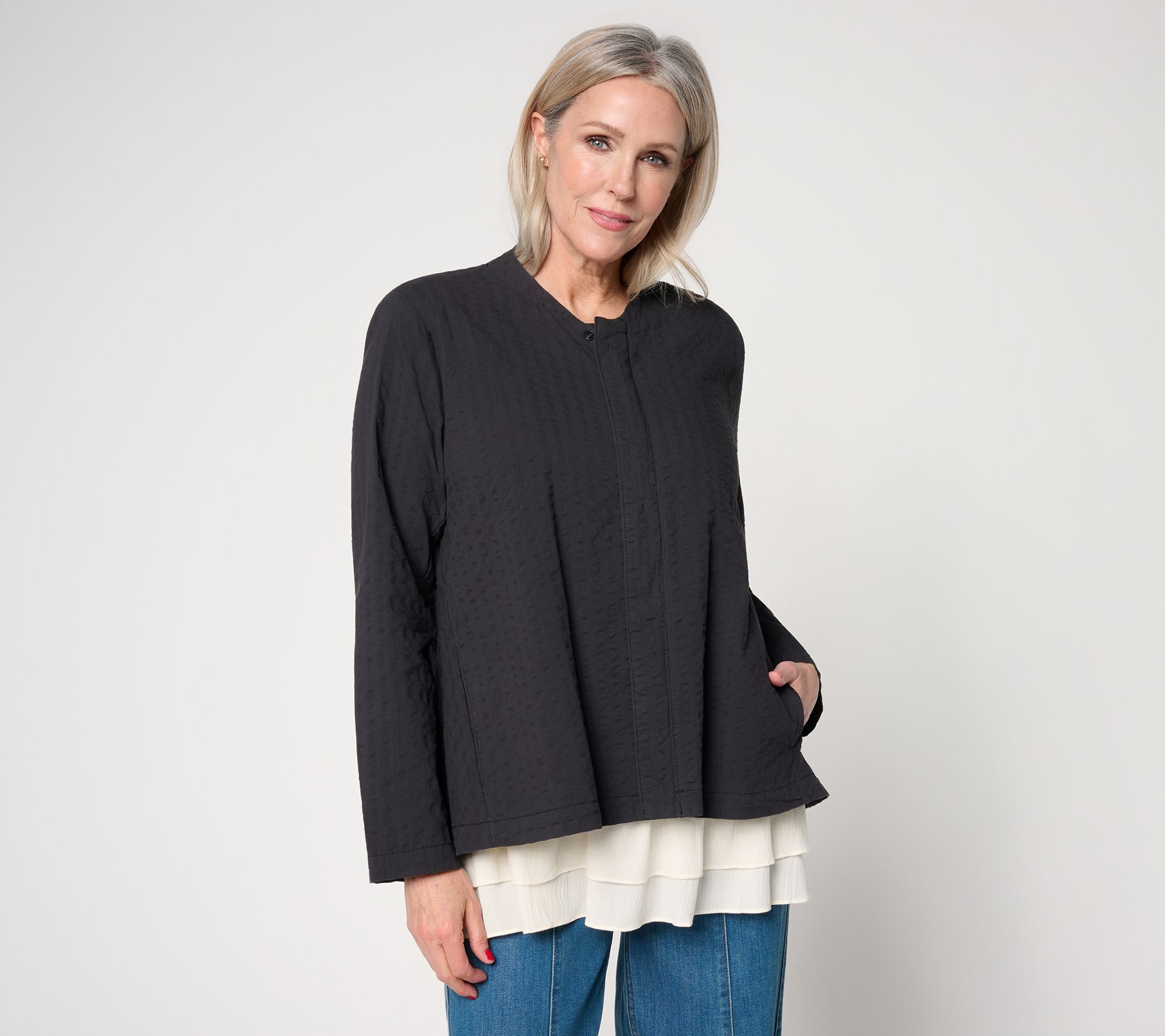 LOGO Lavish by Lori Goldstein Textured Zip Front Topper