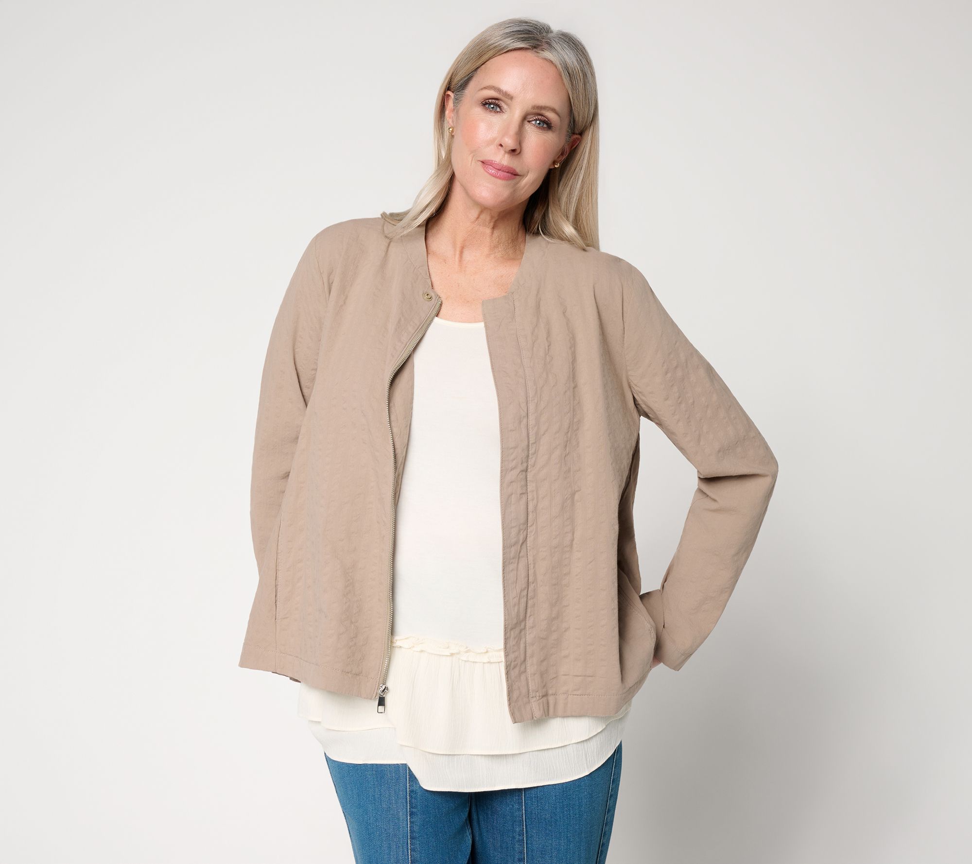 LOGO Lavish by Lori Goldstein Textured Zip Front Topper