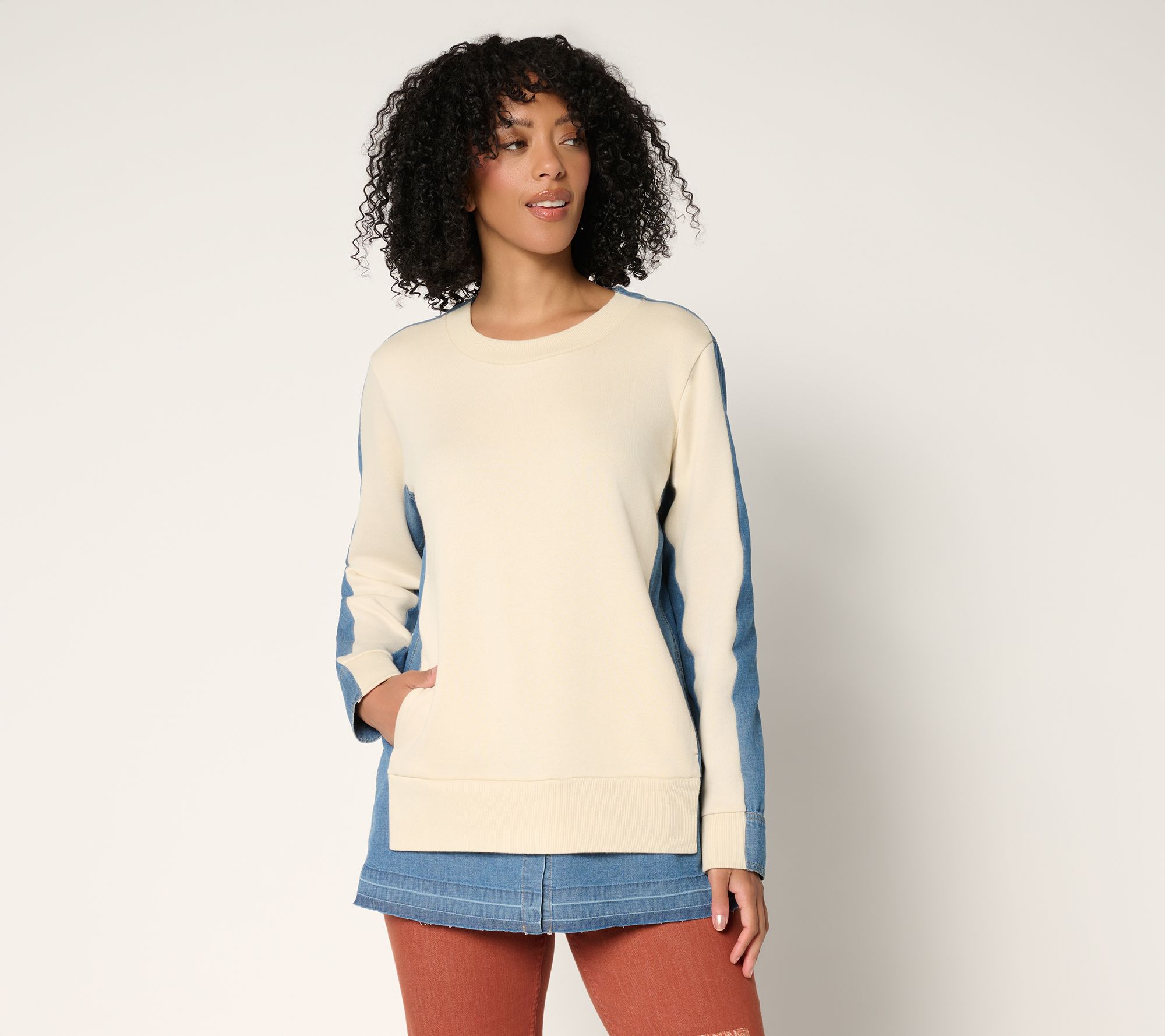 "As Is" LOGO by Lori Goldstein Long Sleeve Mix Media Sweatshirt