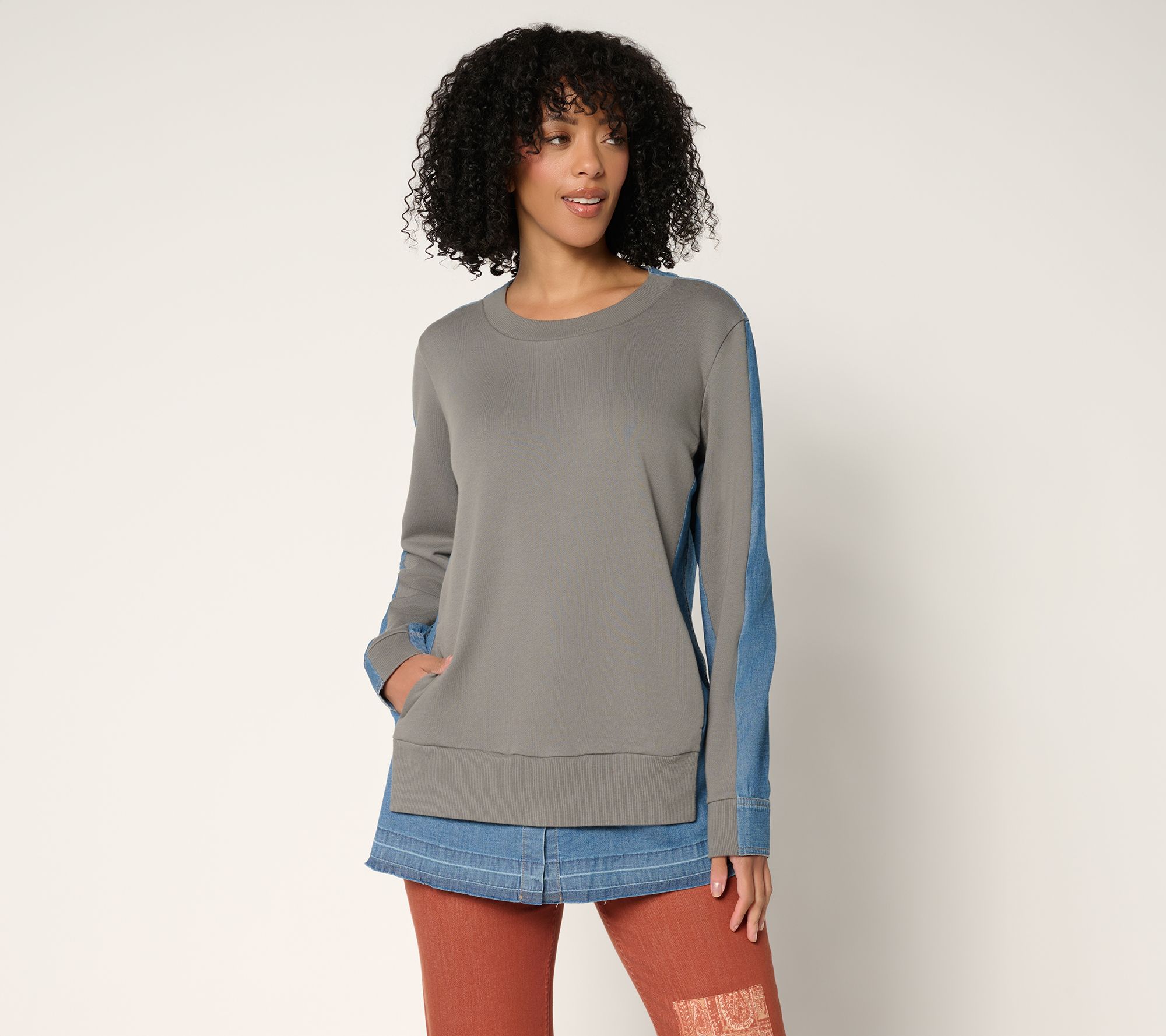 "As Is" LOGO by Lori Goldstein Long Sleeve Mix Media Sweatshirt