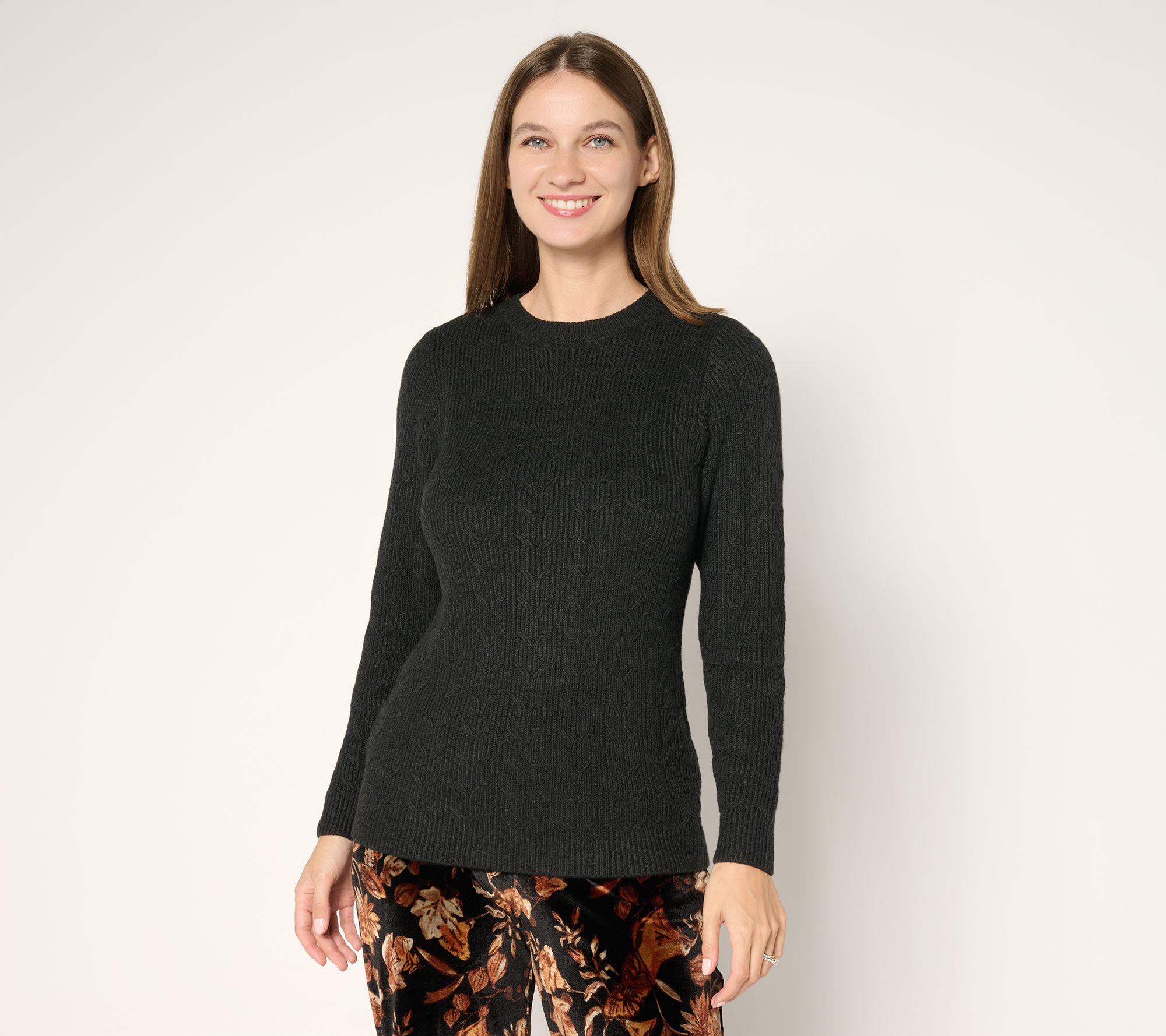 "As Is" Susan Graver Heathered Crew Neck Cable Sweater