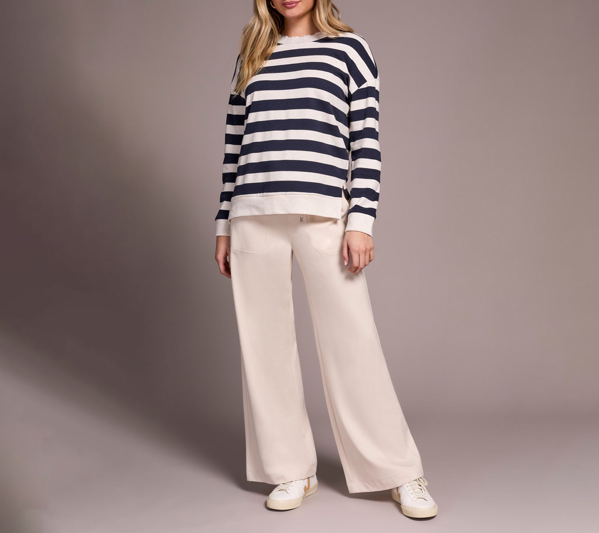 Tribal French Terry Stitch-Accent Zip Funnel Neck Sweater