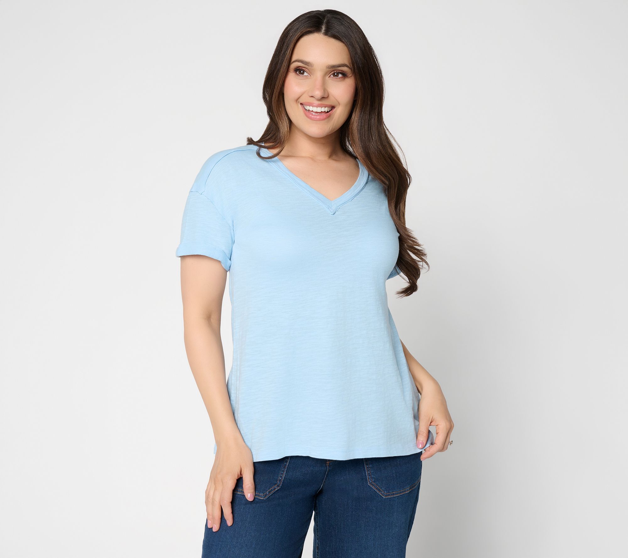 LOGO Principle by Lori Goldstein 100% Cotton V-Neck Tee