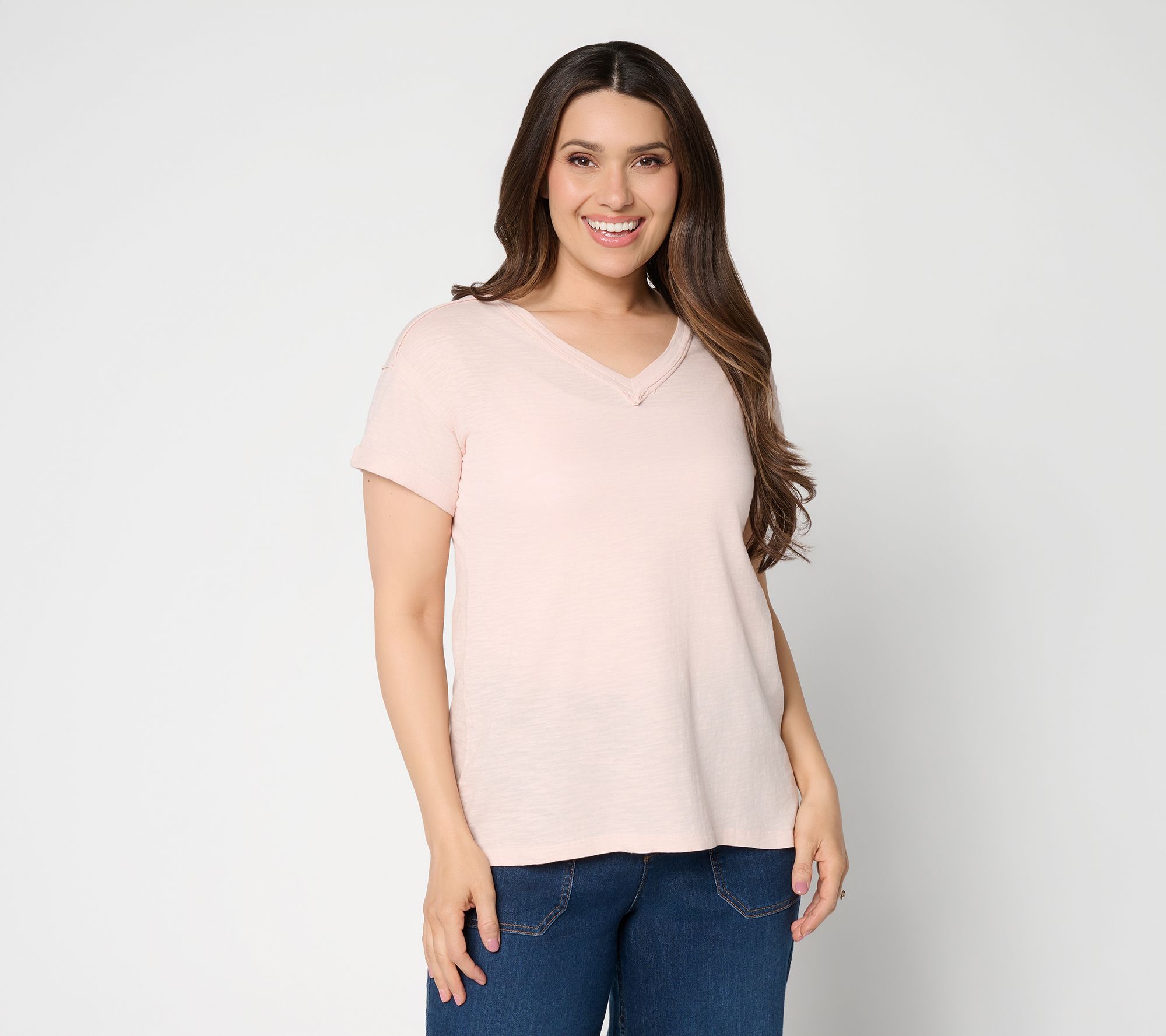 LOGO Principle by Lori Goldstein 100% Cotton V-Neck Tee