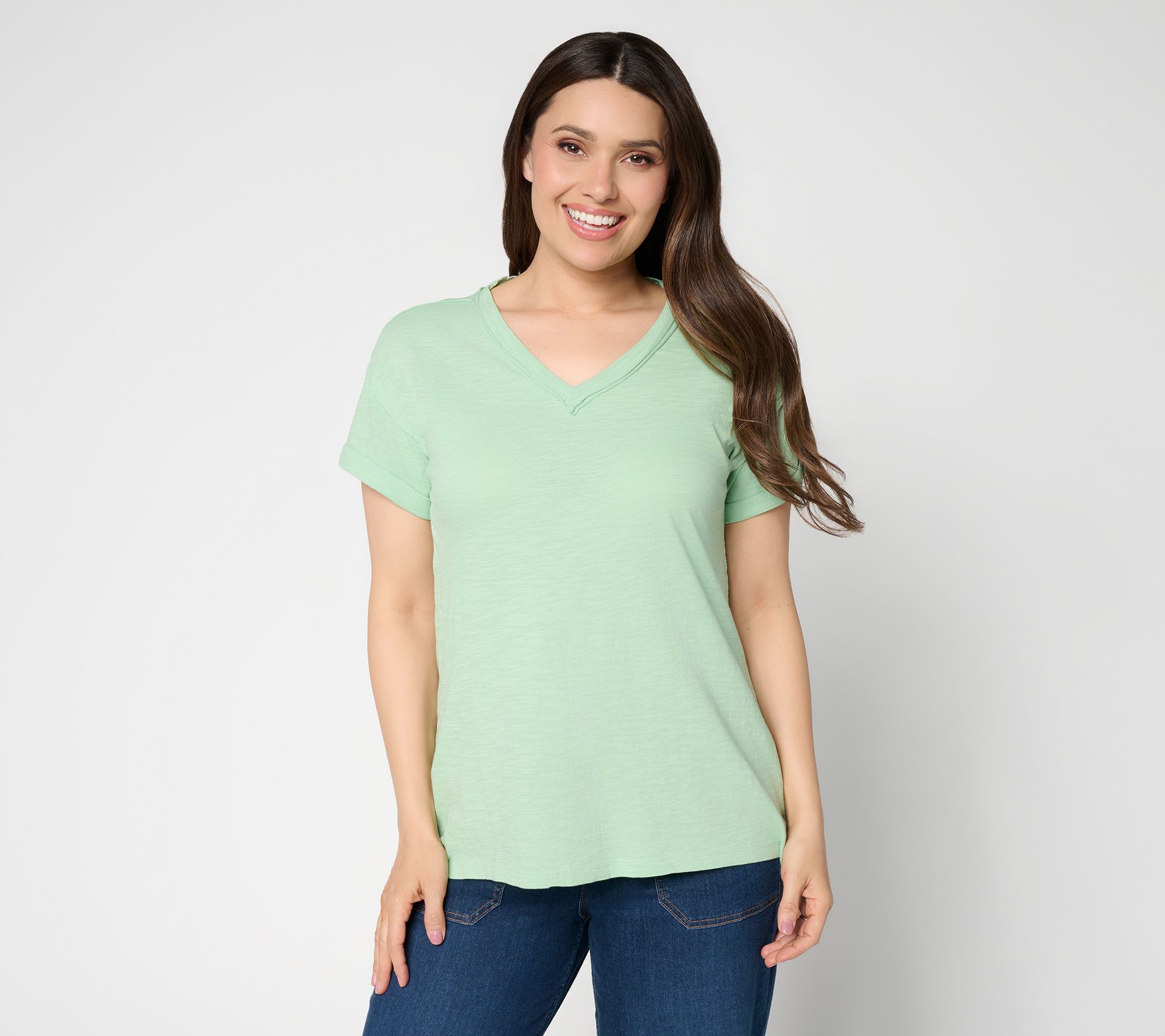 LOGO Principle by Lori Goldstein 100% Cotton V-Neck Tee