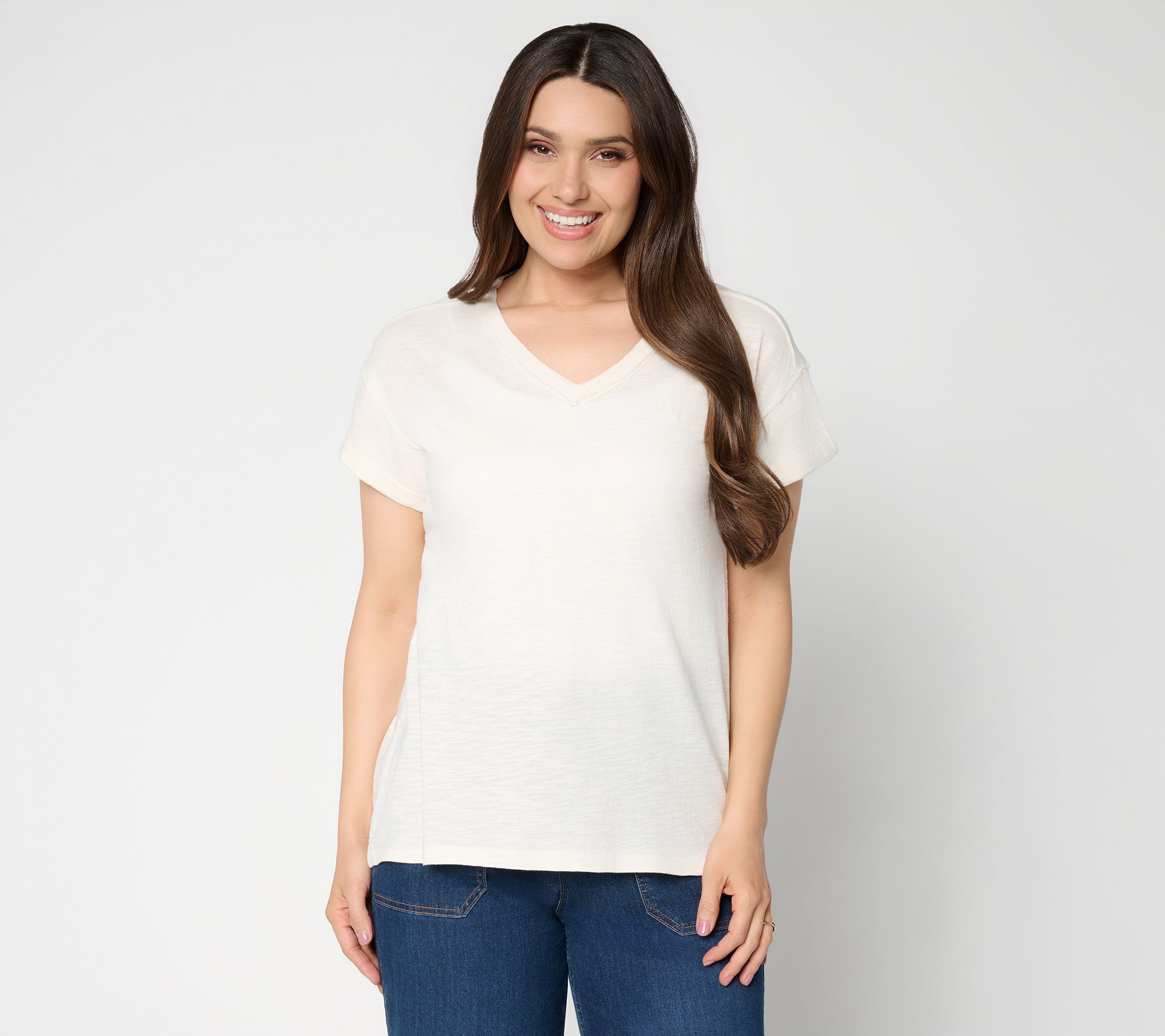 LOGO Principle by Lori Goldstein 100% Cotton V-Neck Tee