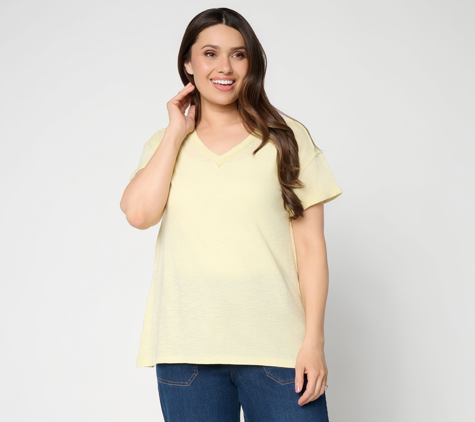 LOGO Principle by Lori Goldstein 100% Cotton V-Neck Tee