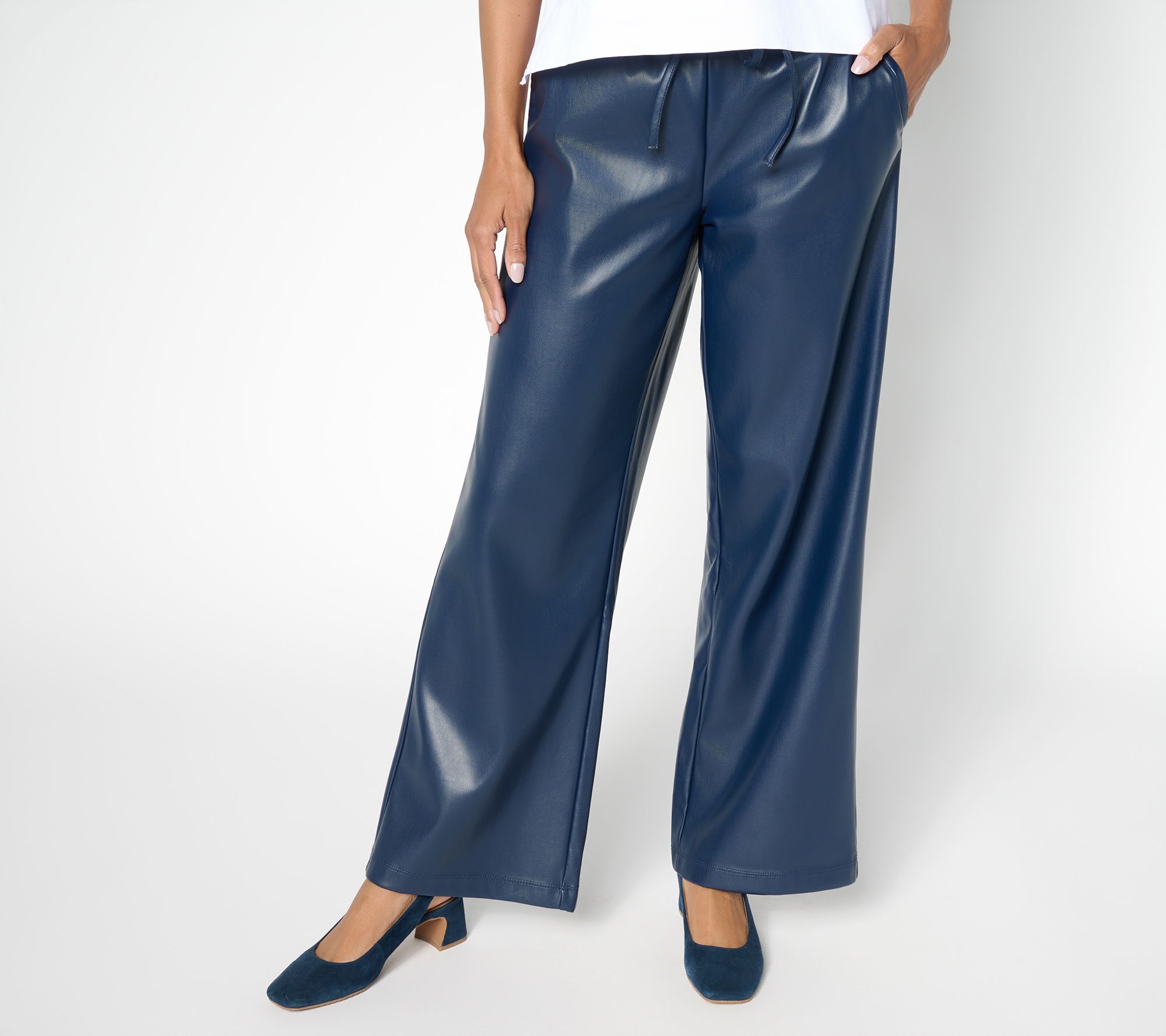 "As Is" NYDJ Relaxed Pull-On Wideleg Stretch Faux Leather Ankle Pants