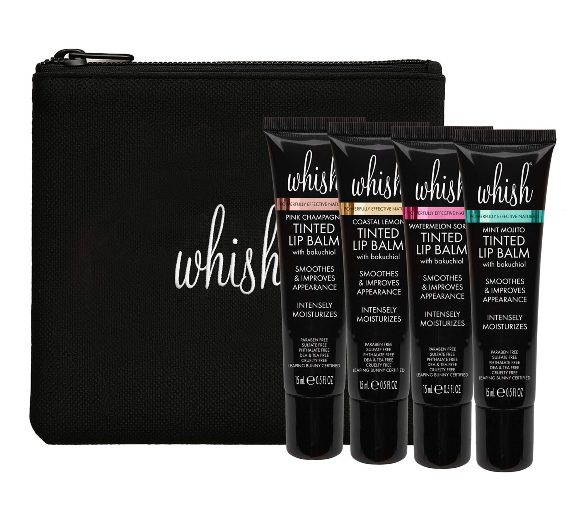  Whish 4pc Assorted Gloss & Go Lip Balm Set w/ Travel Bag