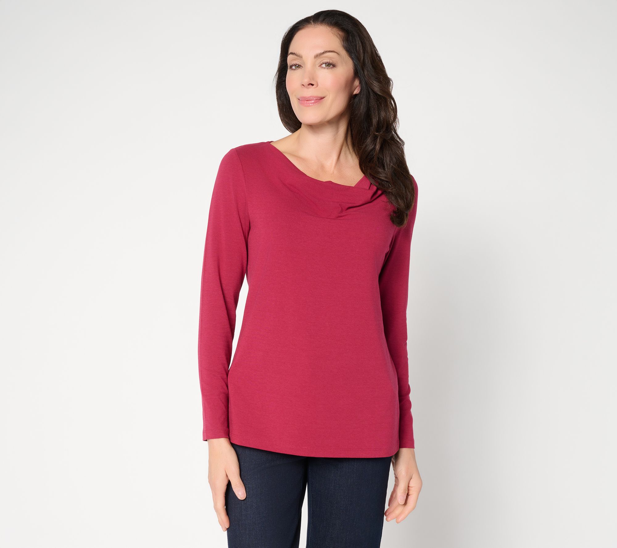 "As Is" Denim & Co. So Soft Jersey Long Sleeve Drape Neck Top